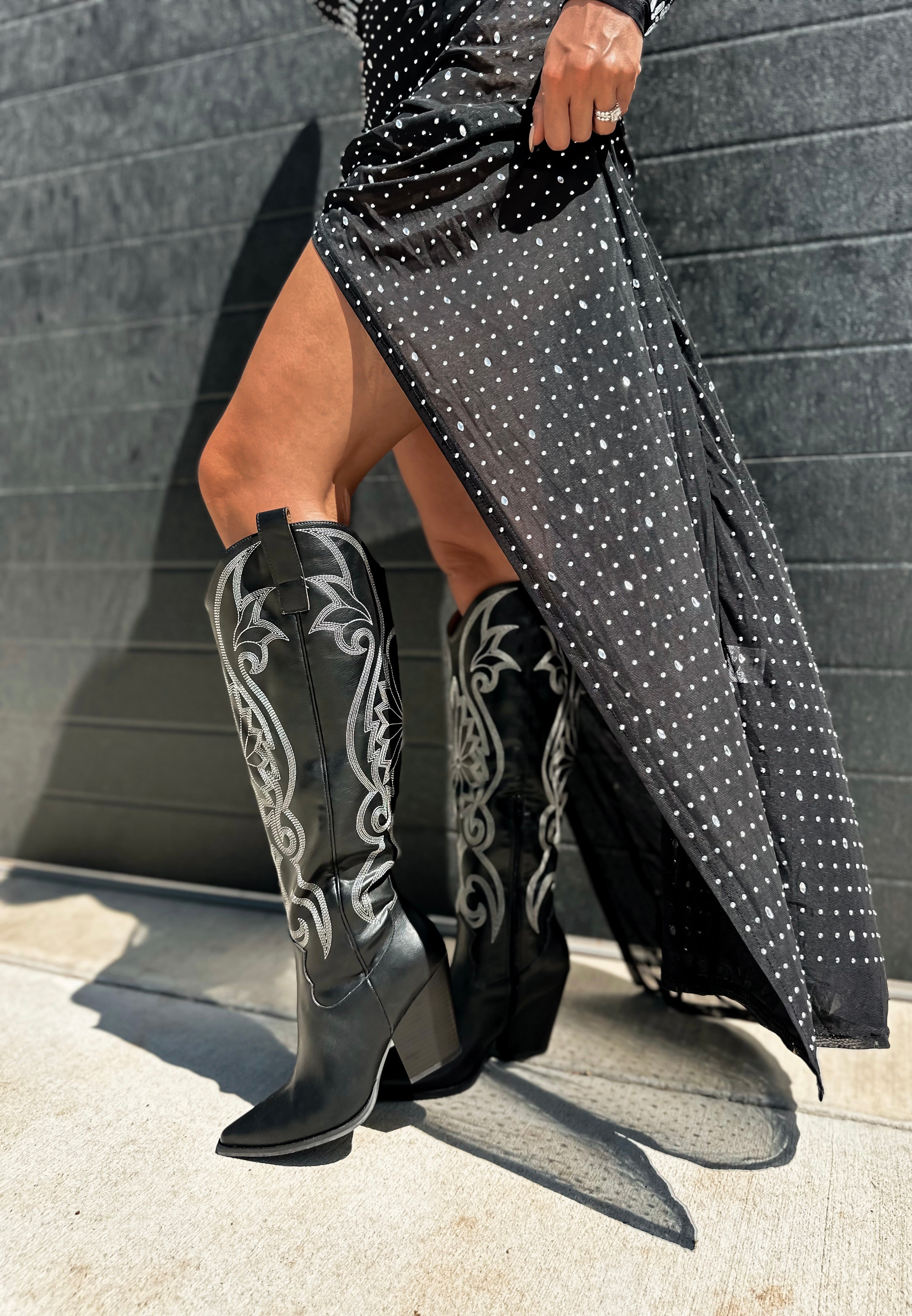 Astrid Knee High Black Cowgirl Boots Astrid Knee High Black Cowgirl Boots