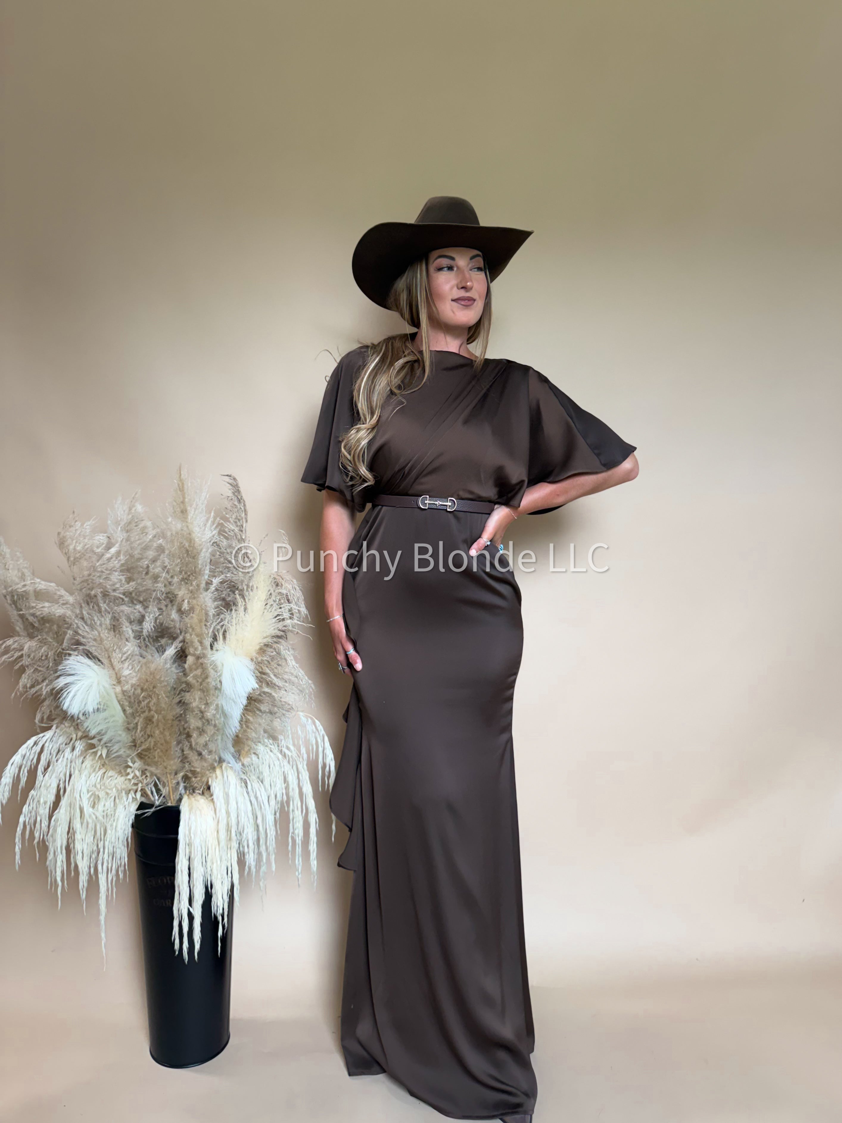 Bronzed Elegance Maxi Dress