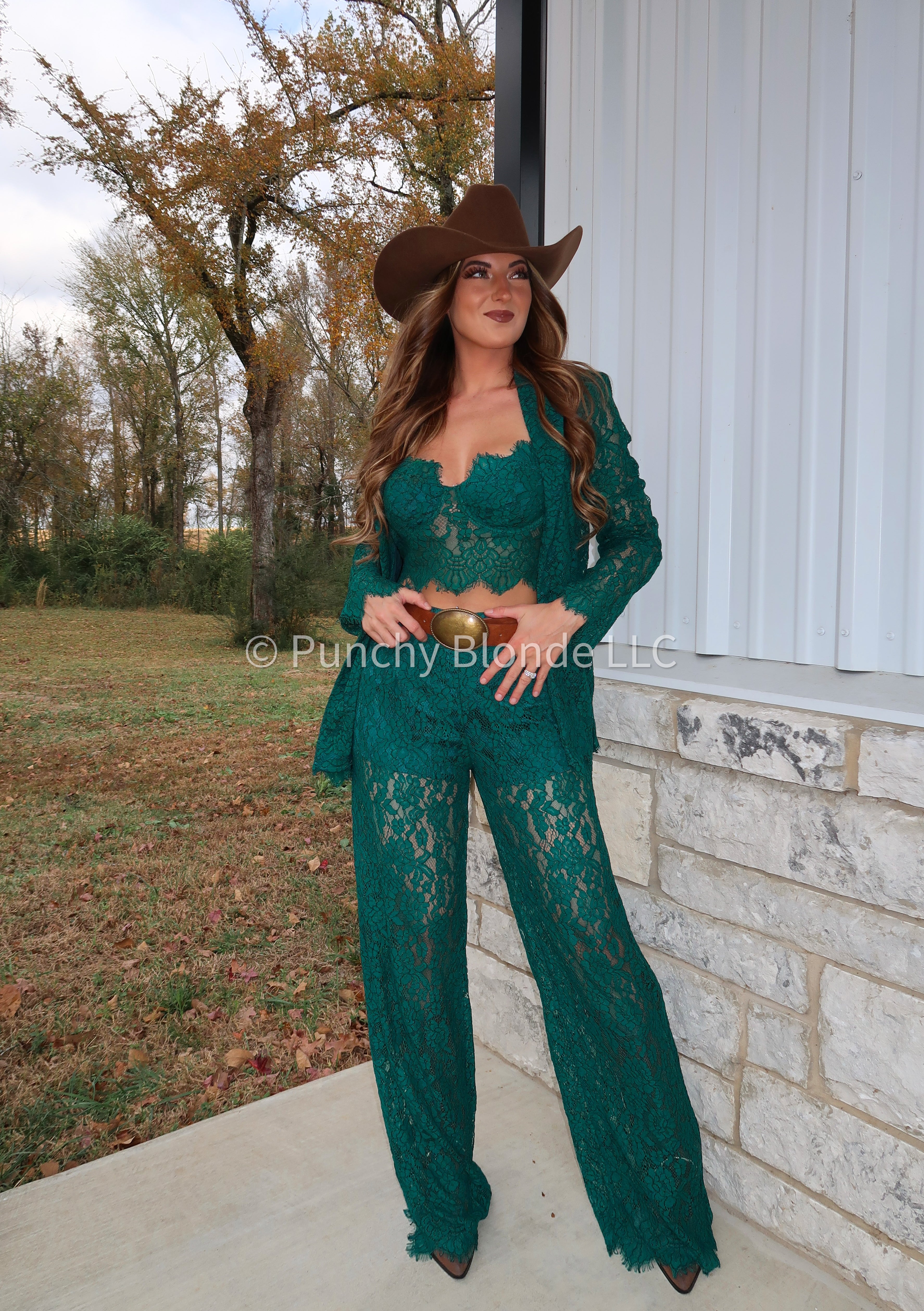 Emerald Affair Lace Three Piece Set