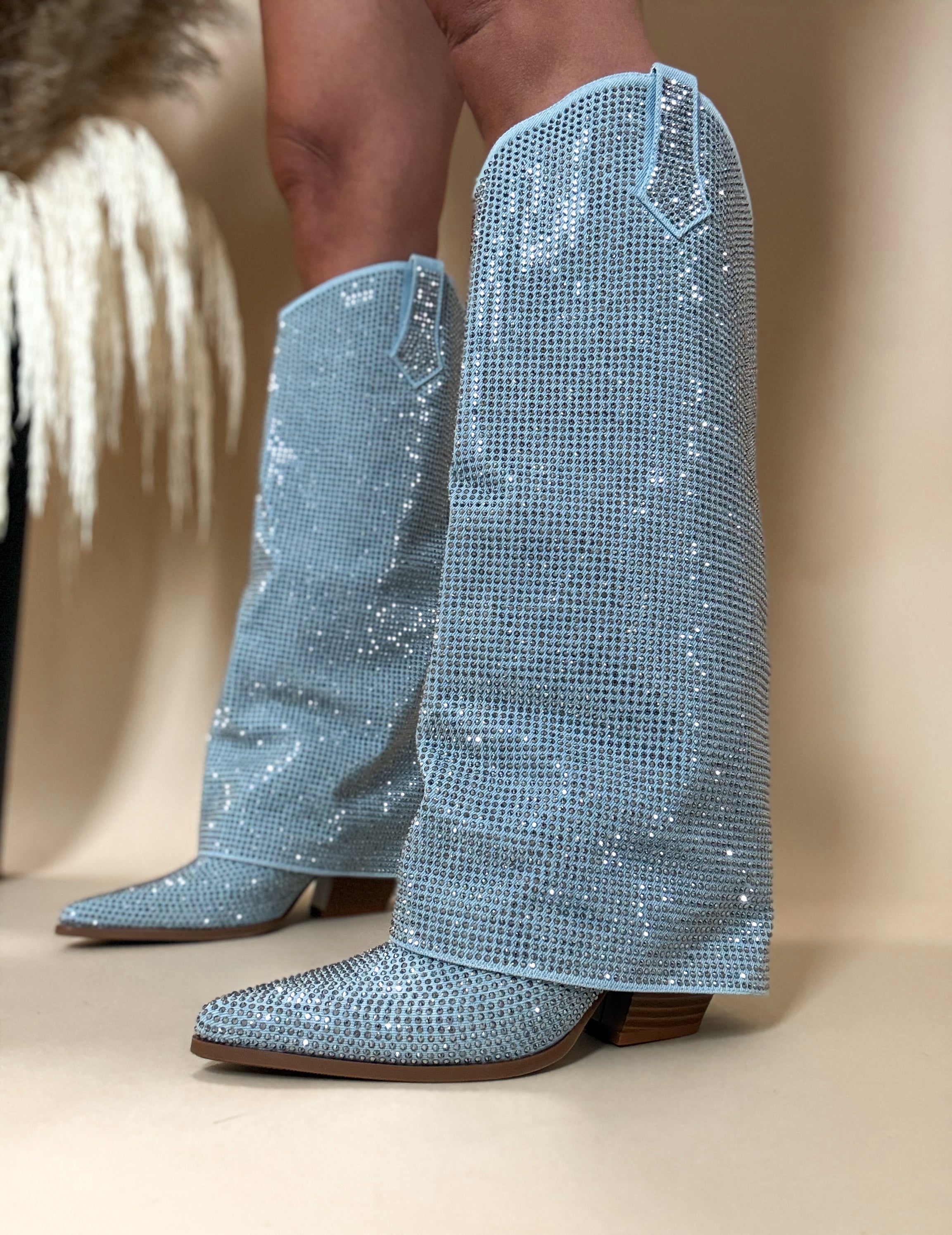 Rhinestone Cowgirl Denim Boots