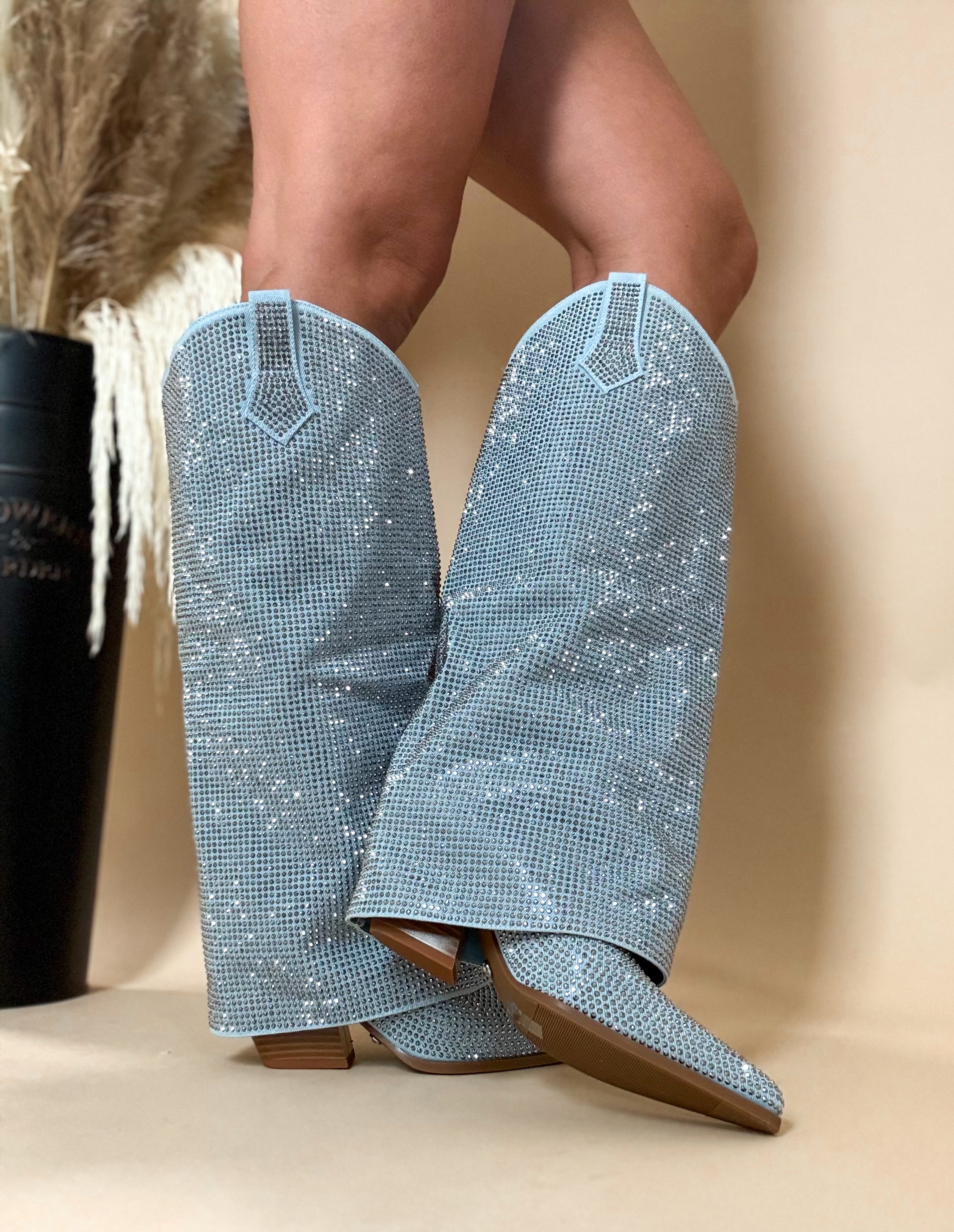 Rhinestone Cowgirl Denim Boots