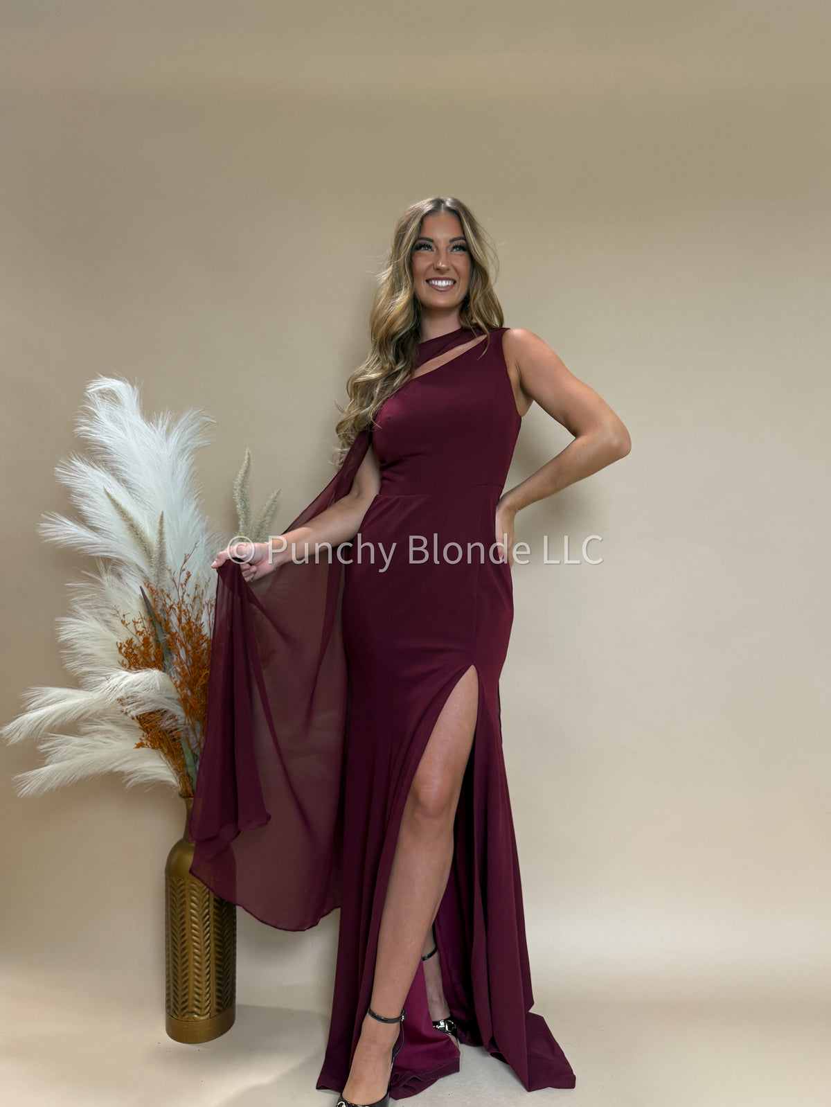Merlot Muse Cape Maxi Dresses