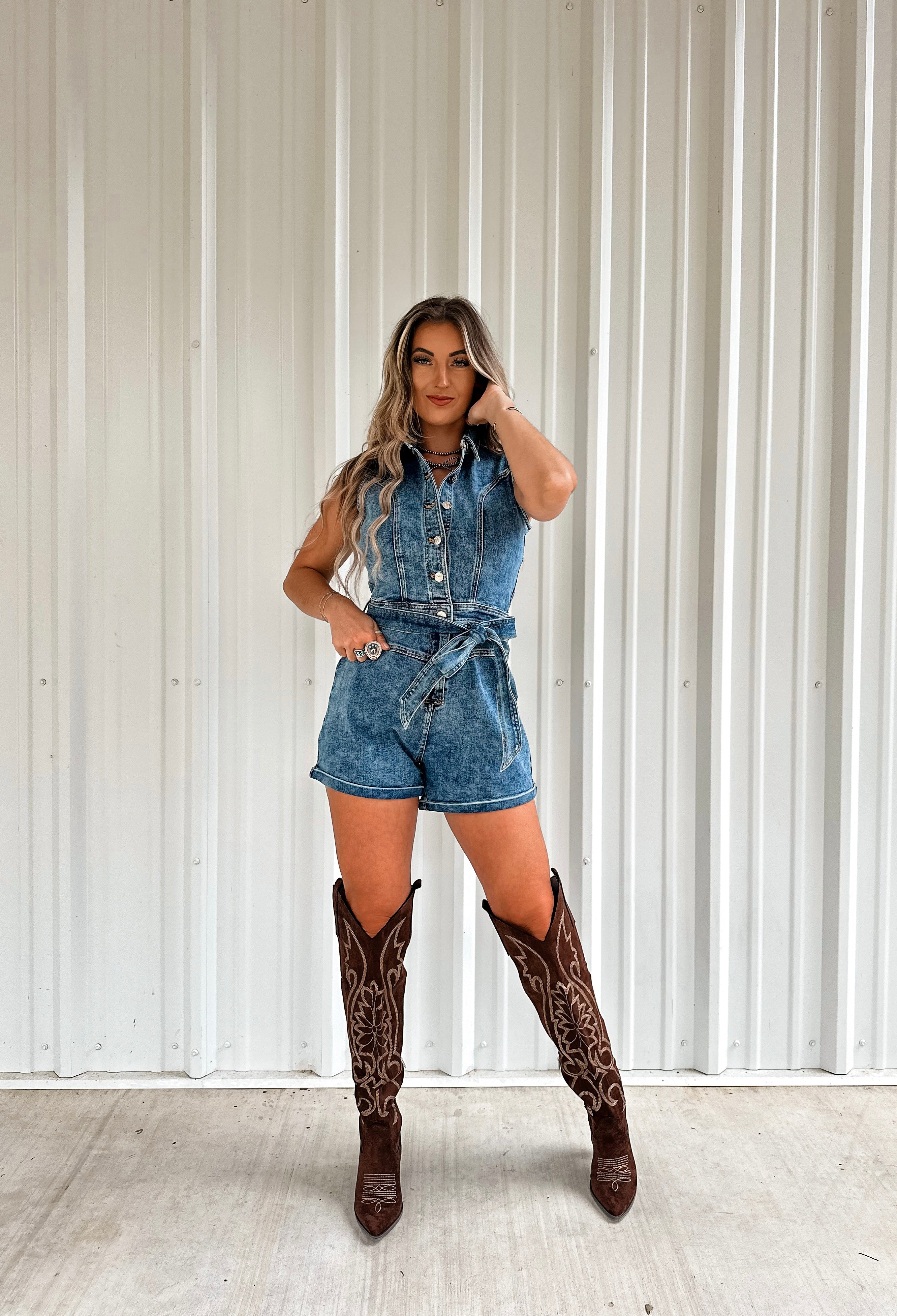 Pretty Liar Denim Romper