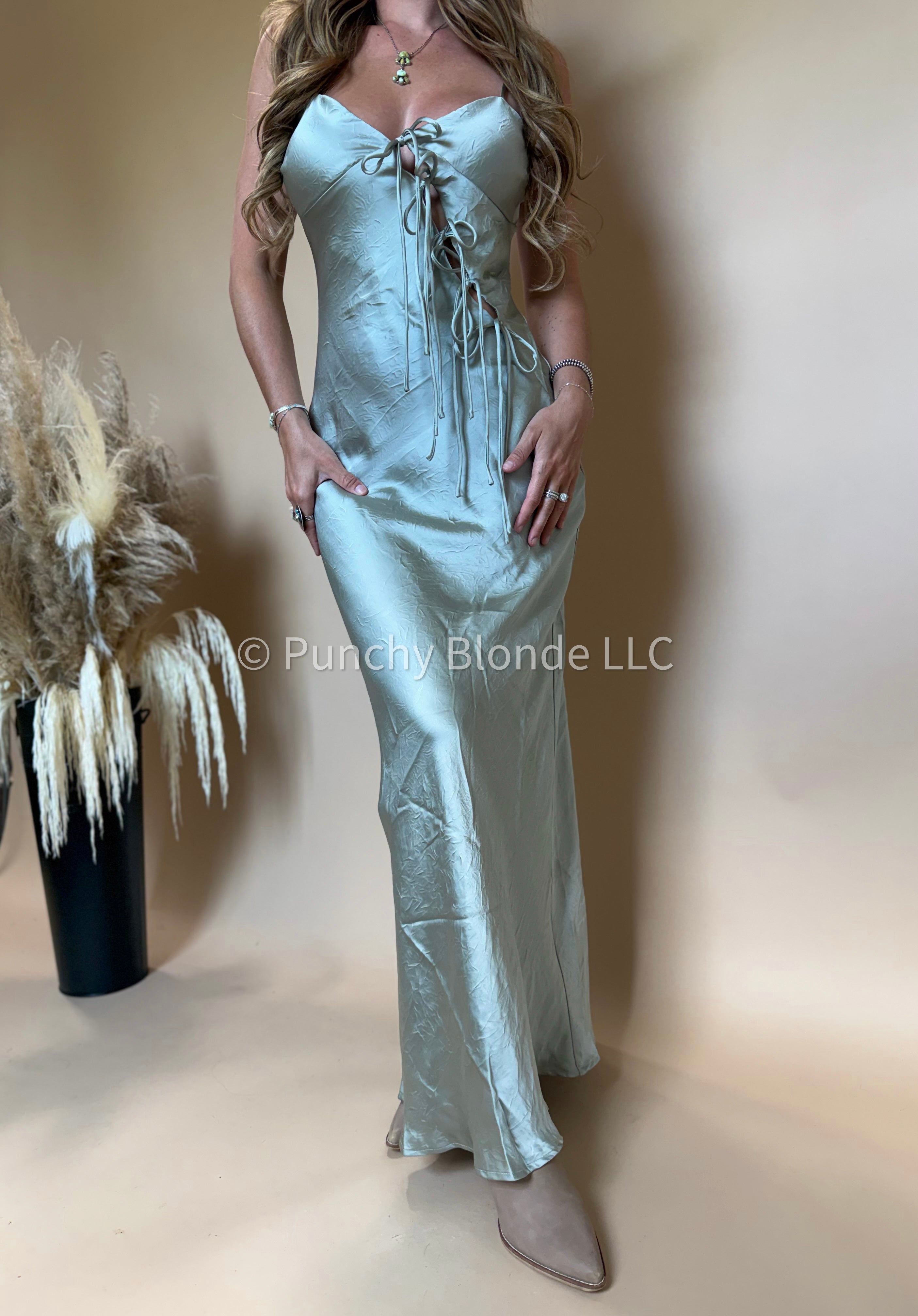 Sage Garden Satin Dress