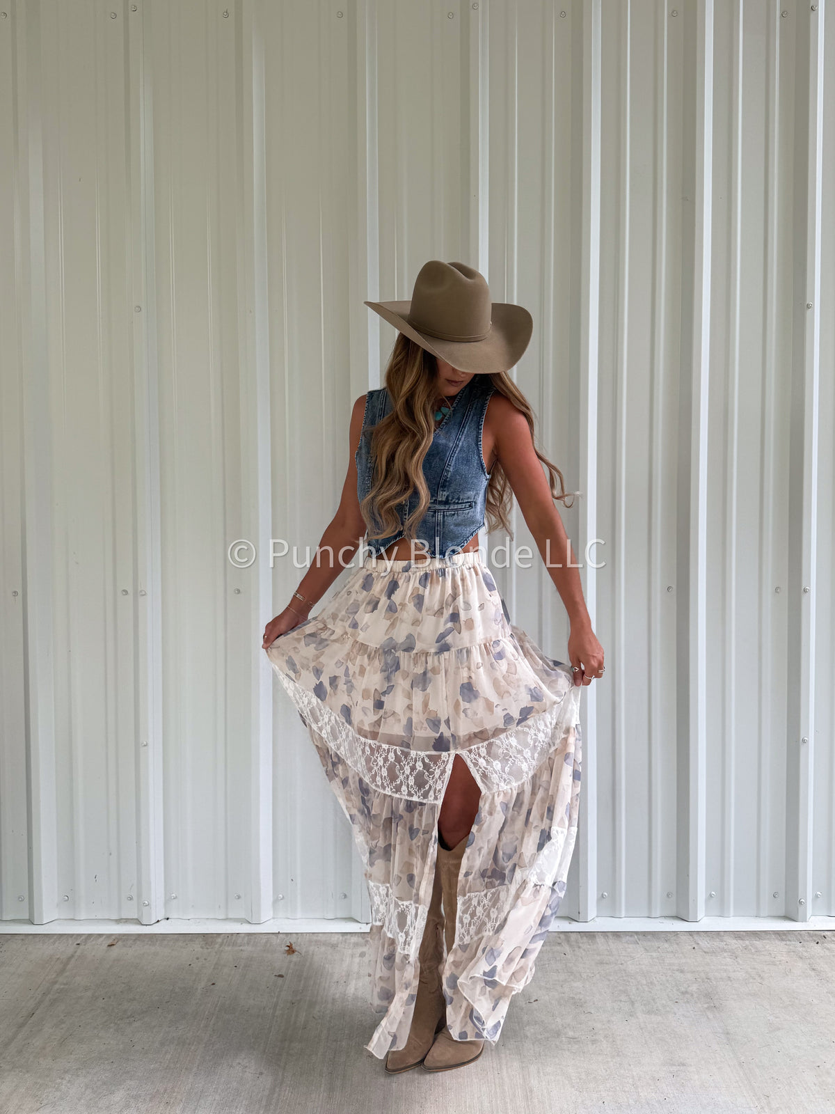 Bourbon Sky Lace Maxi Skirt