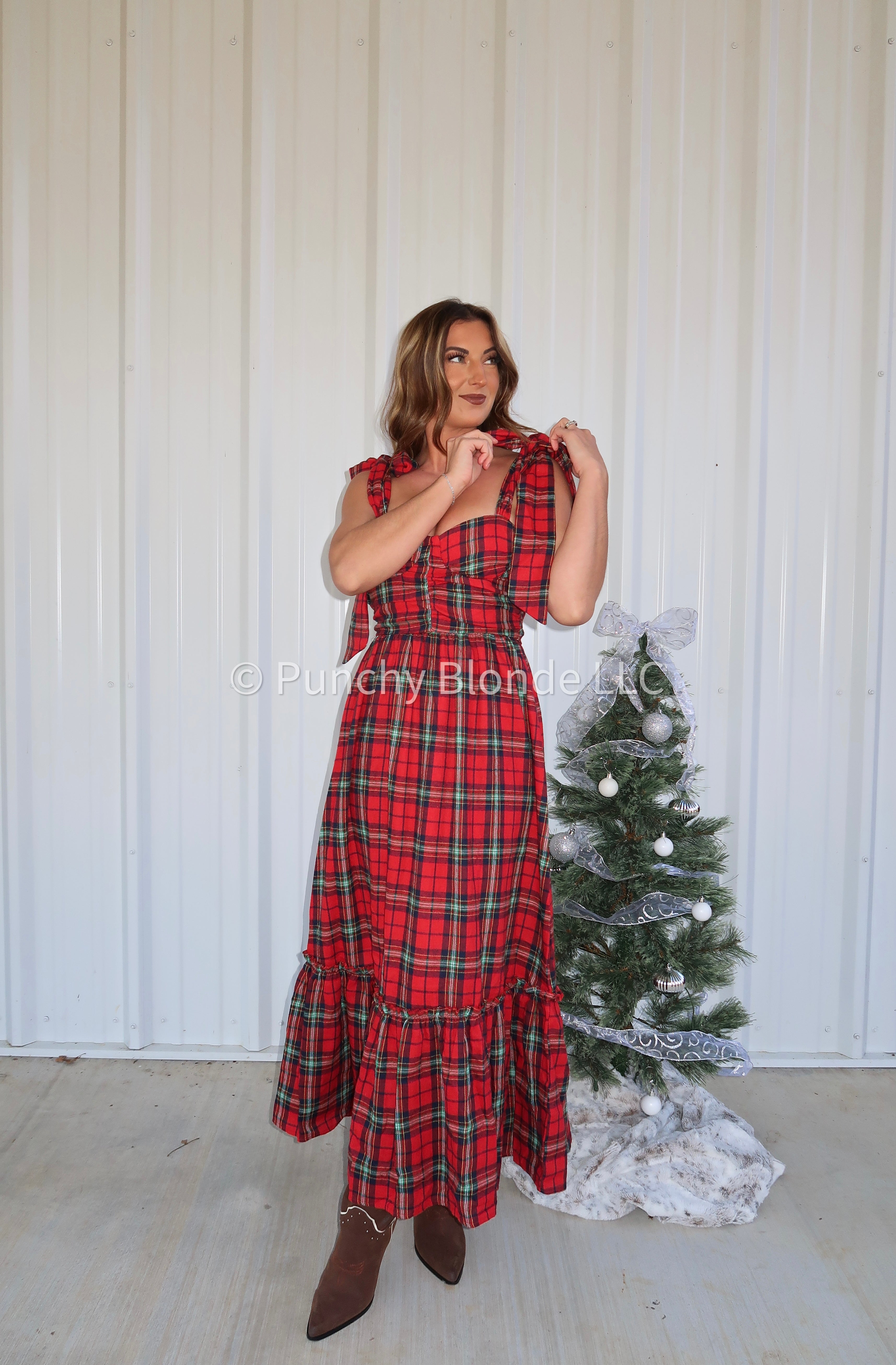 Holiday Check Midi Dress
