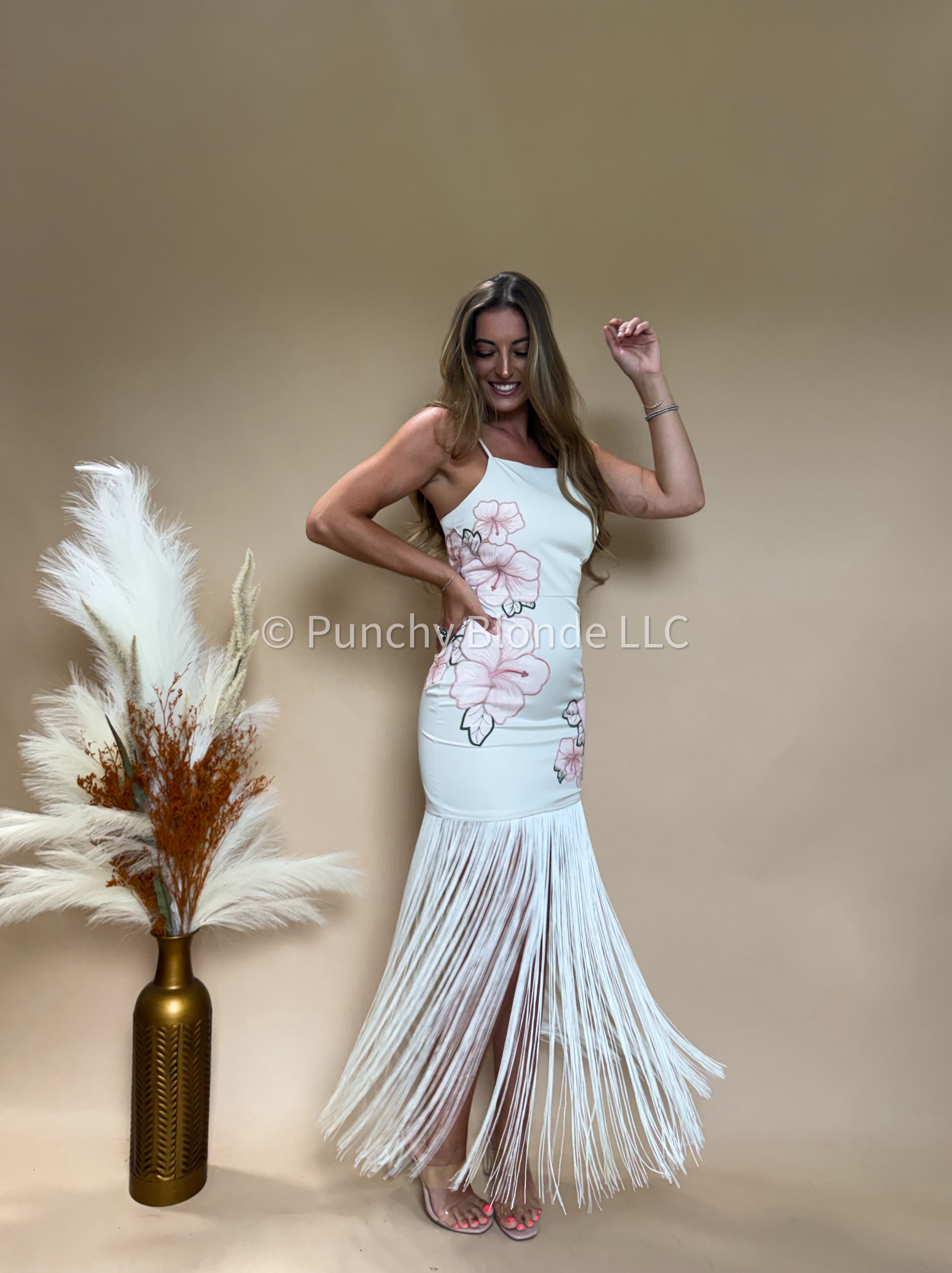 Fringed In Florals Maxi Dress