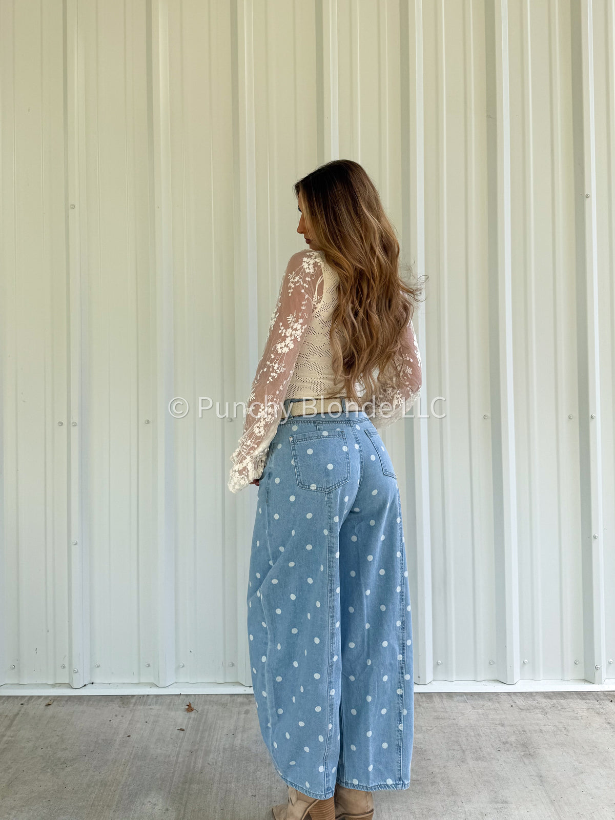 Polka Dot Blue Barrel Jeans