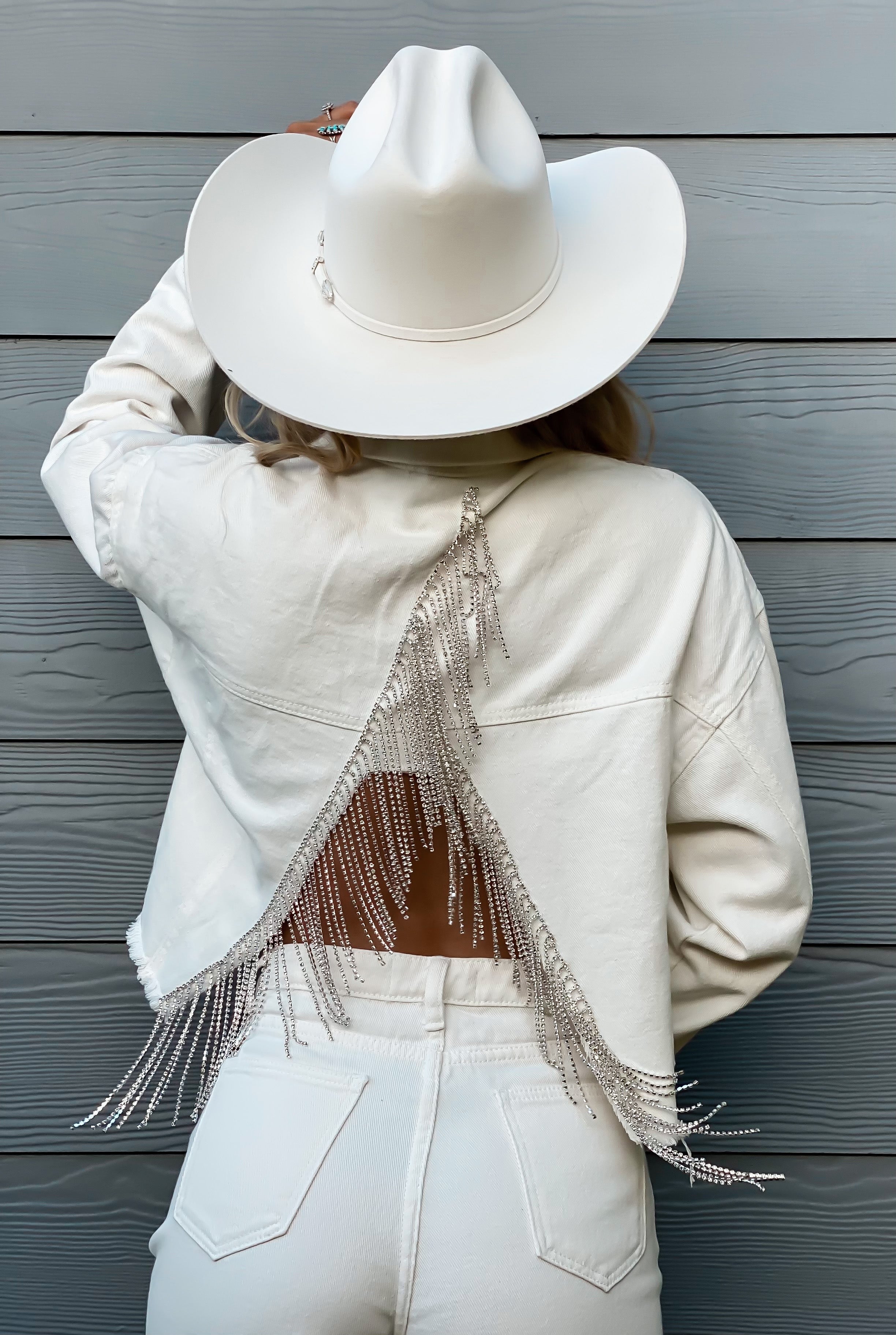 SALE Large Rhinestone Cowgirl White Jacket