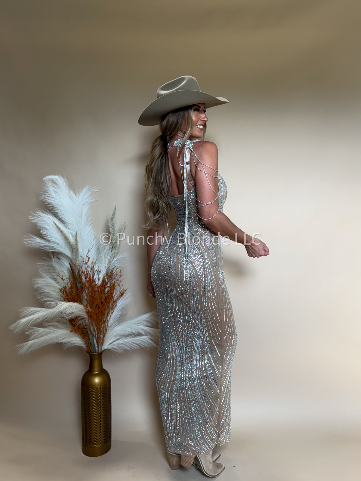 Crystal Glow Rhinestone Maxi Dress