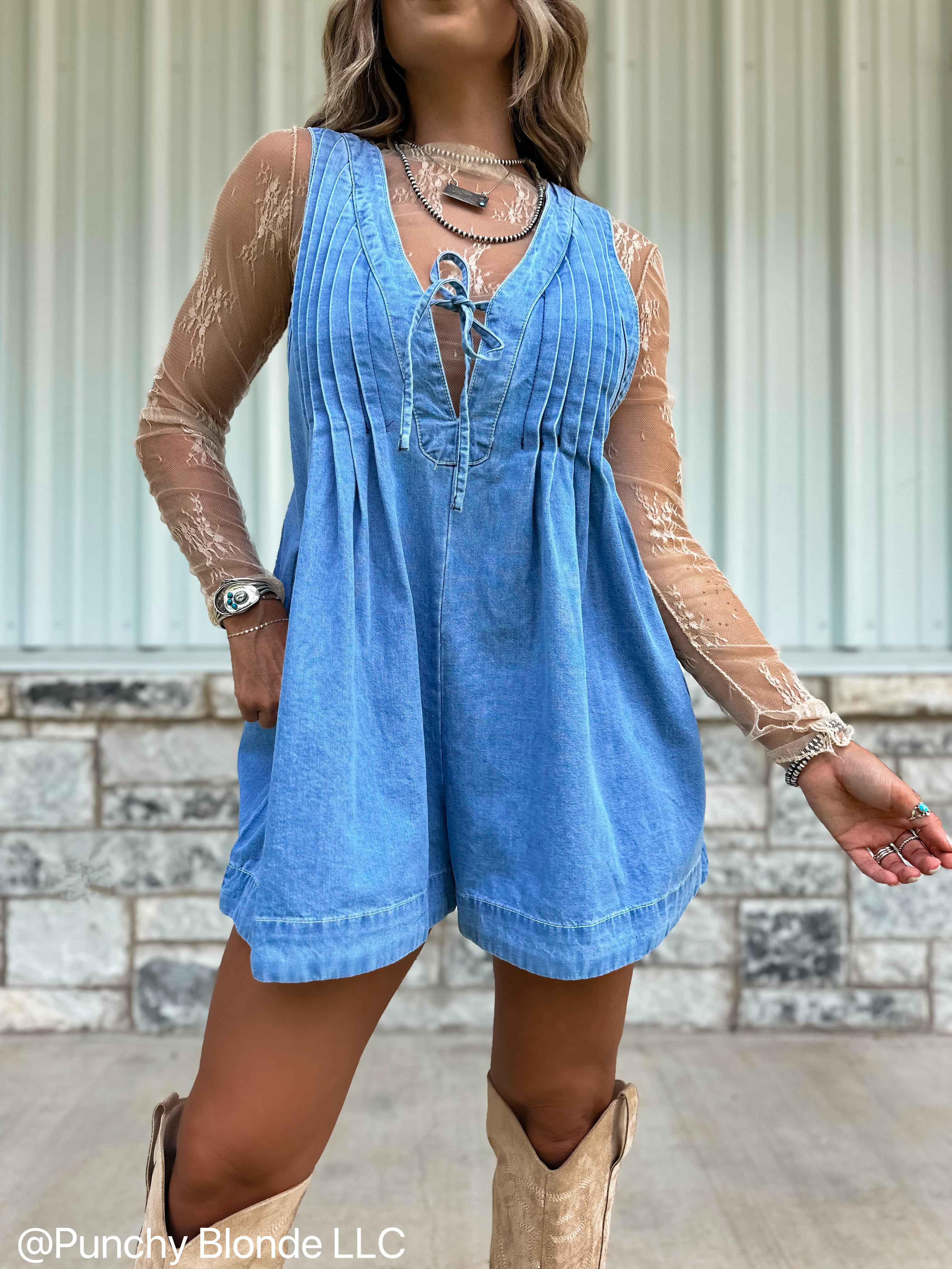 Stay In Your Lane Denim Romper