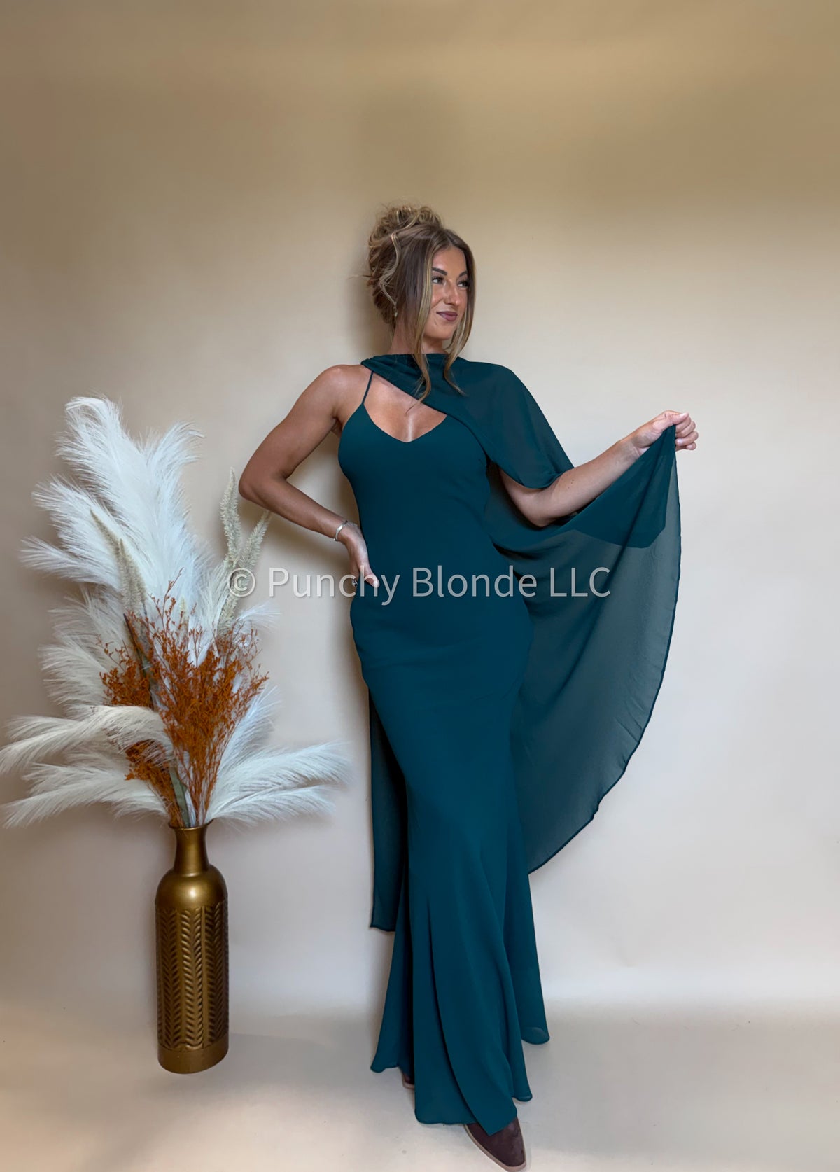 Emerald Skies Cape Dress