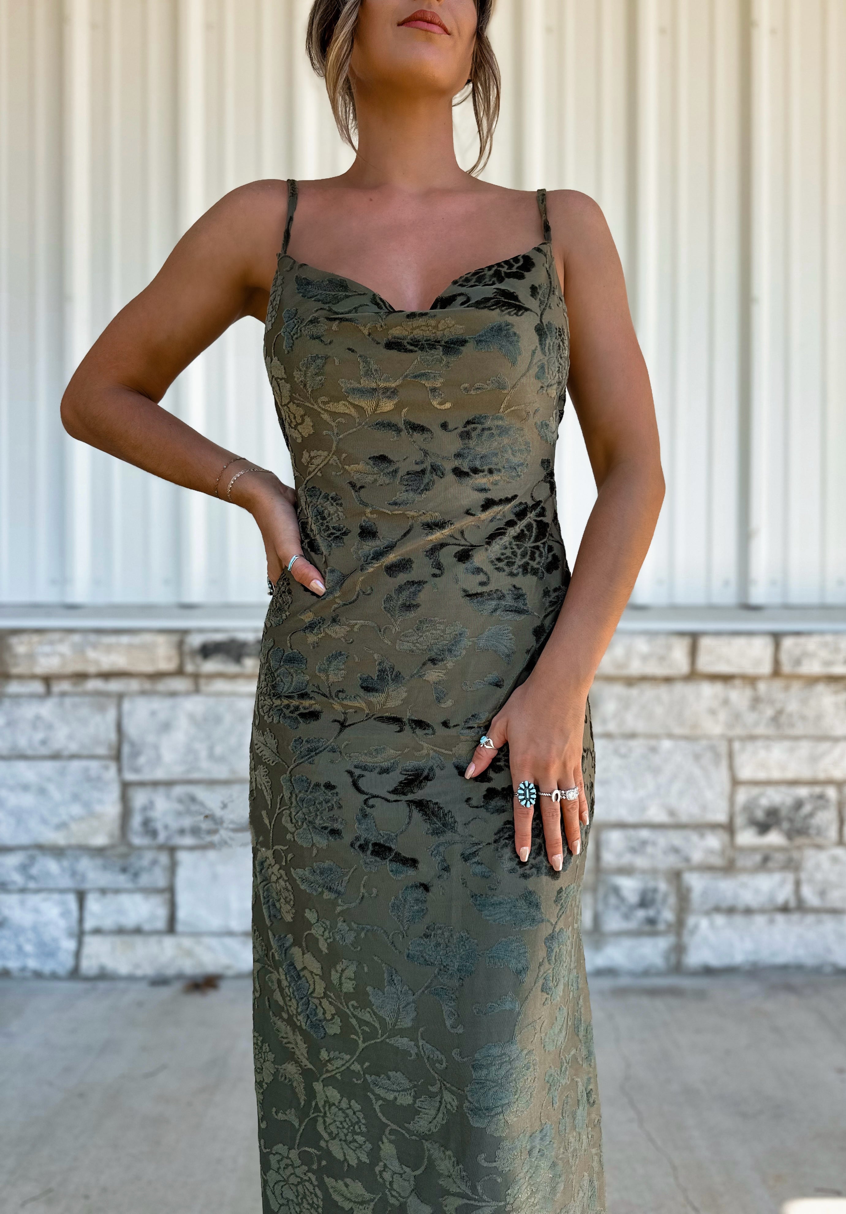 Soft Olive Velvet Dress