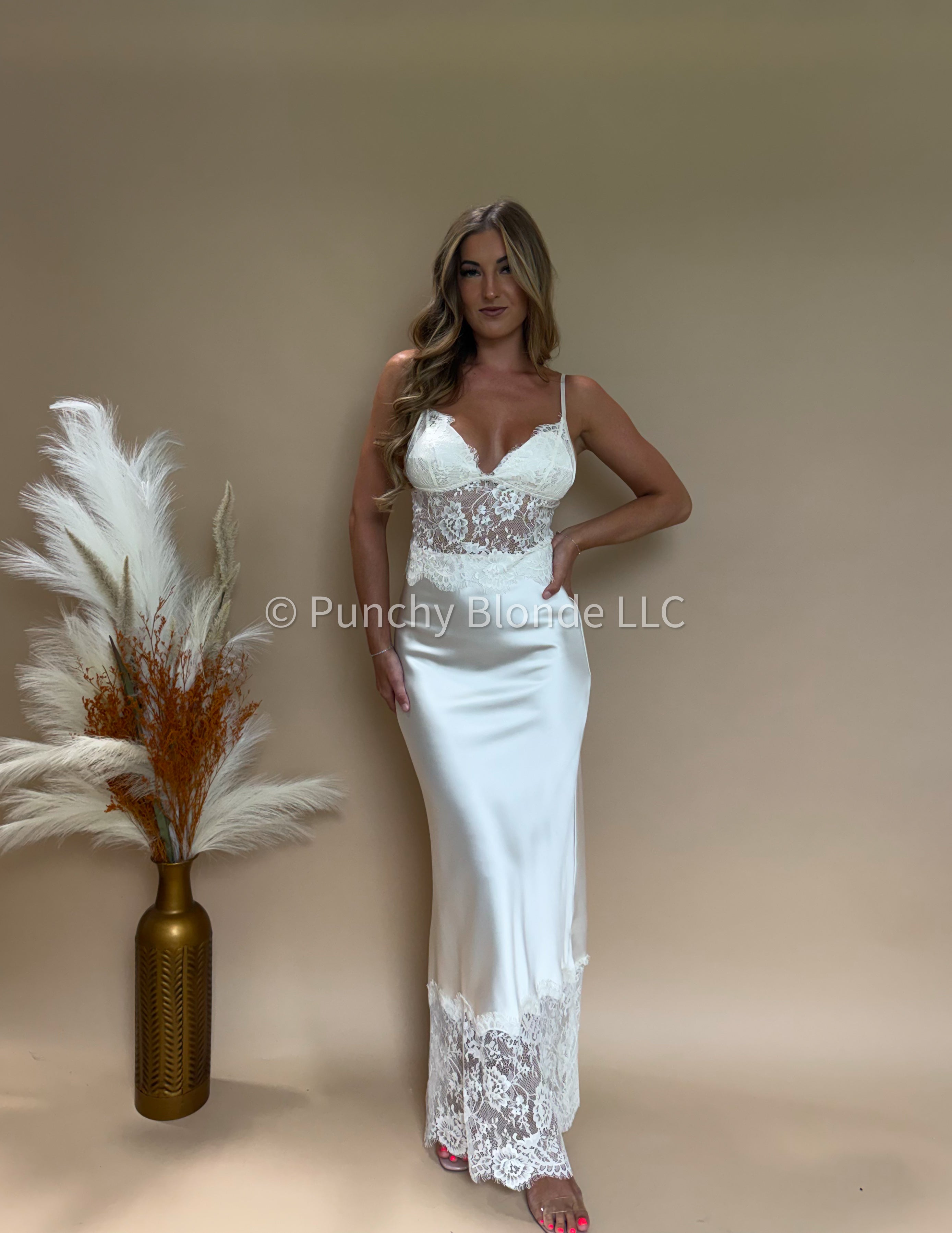 Luna Lace Satin Maxi Dress