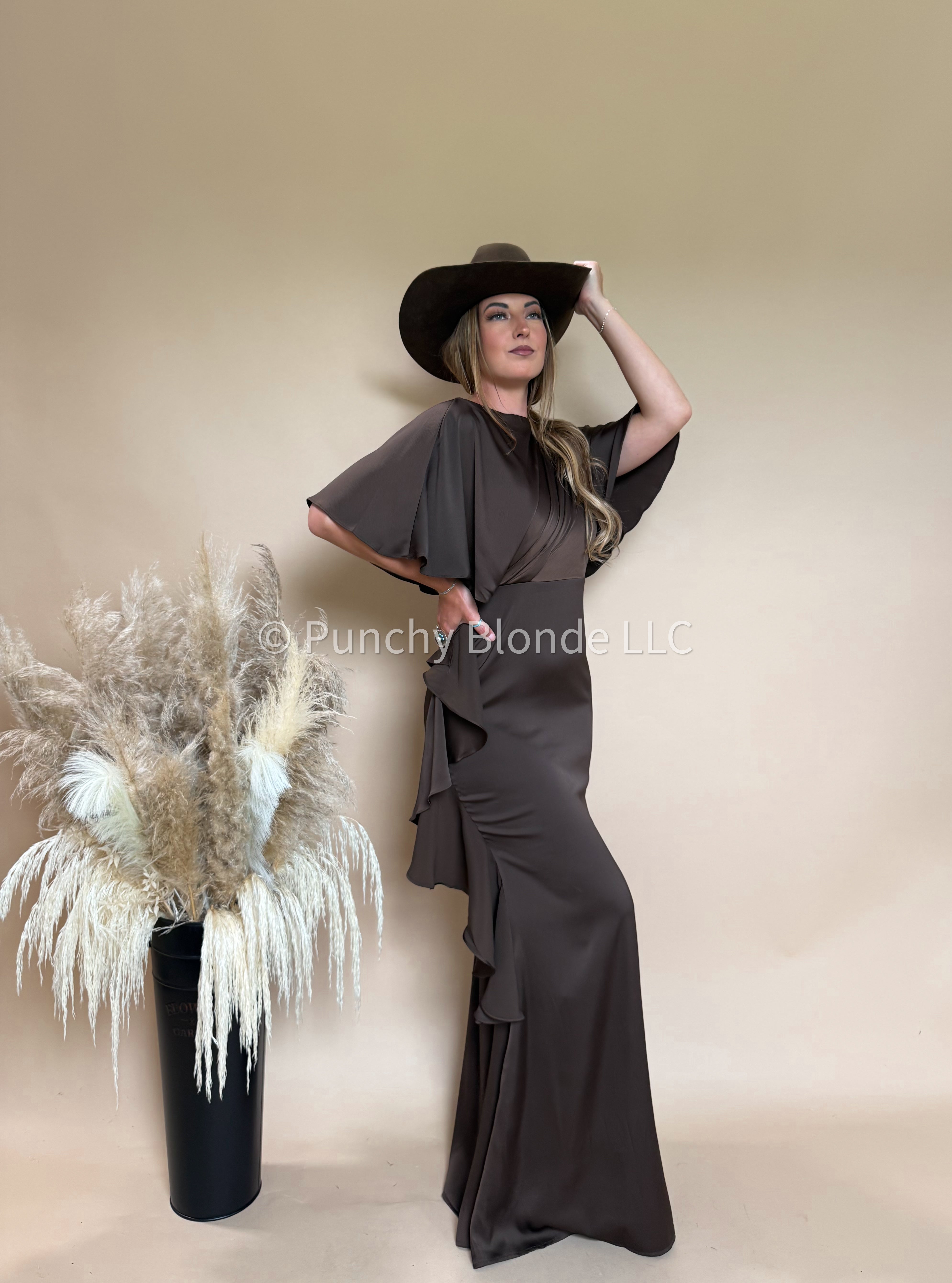 Bronzed Elegance Maxi Dress