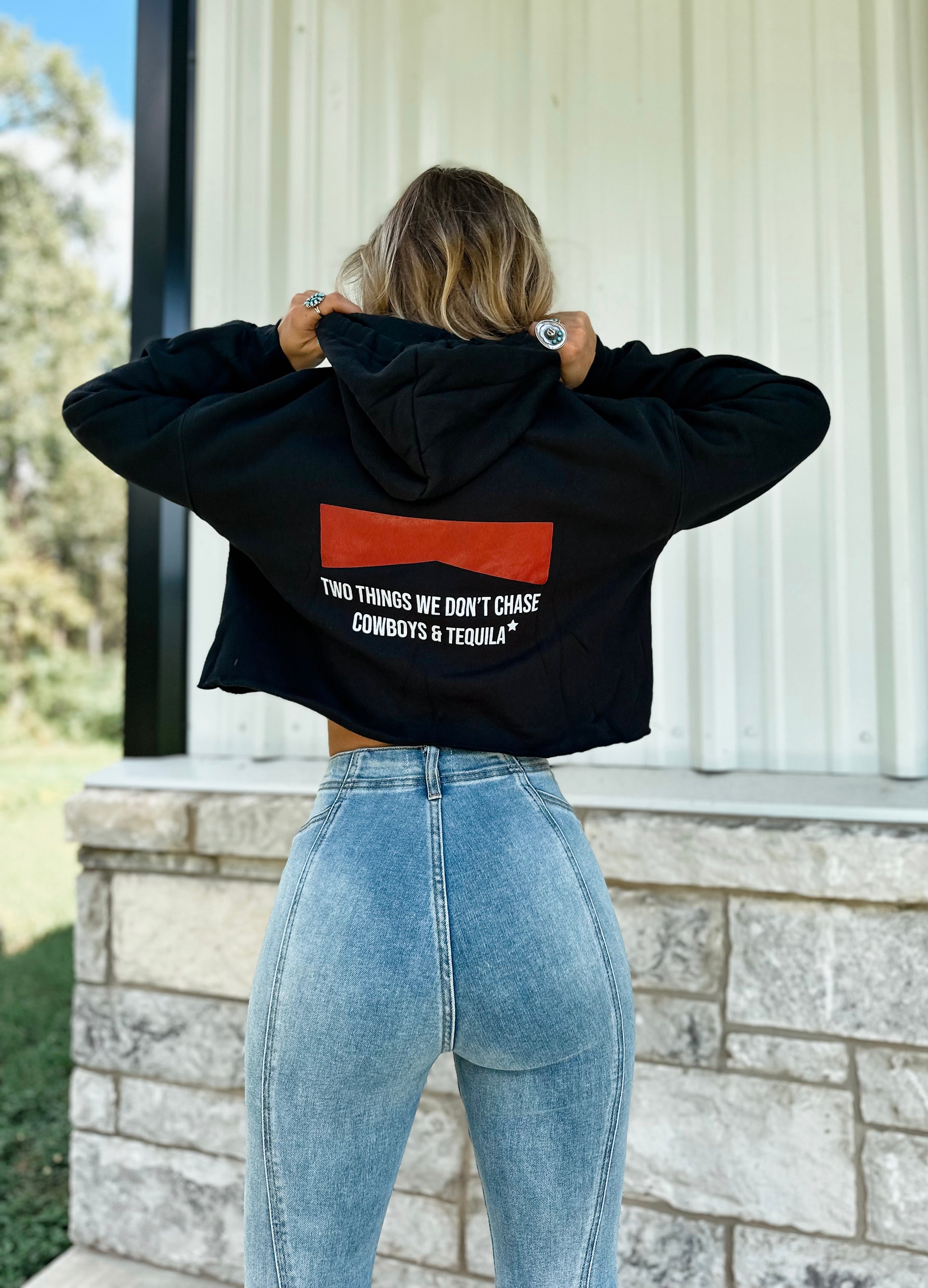 Final Sale Cowboys & Tequila Cropped Hoodie