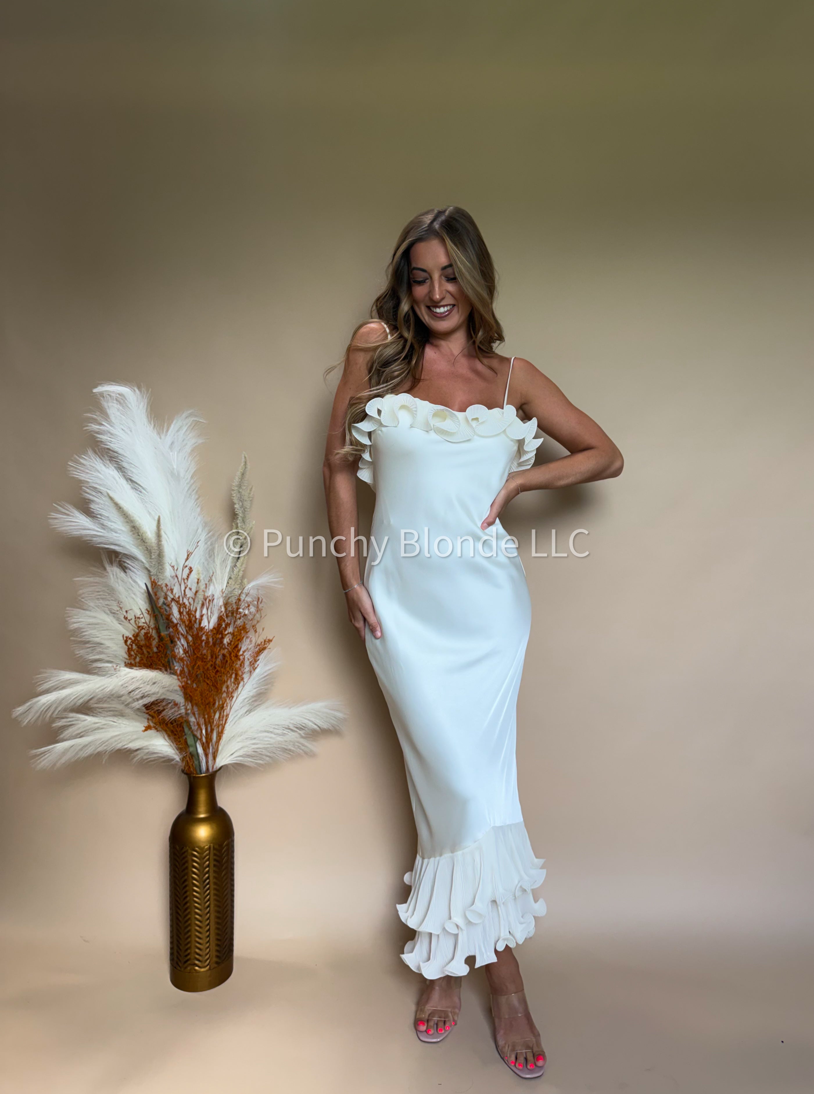 Oyster Luxe Satin Midi Dress