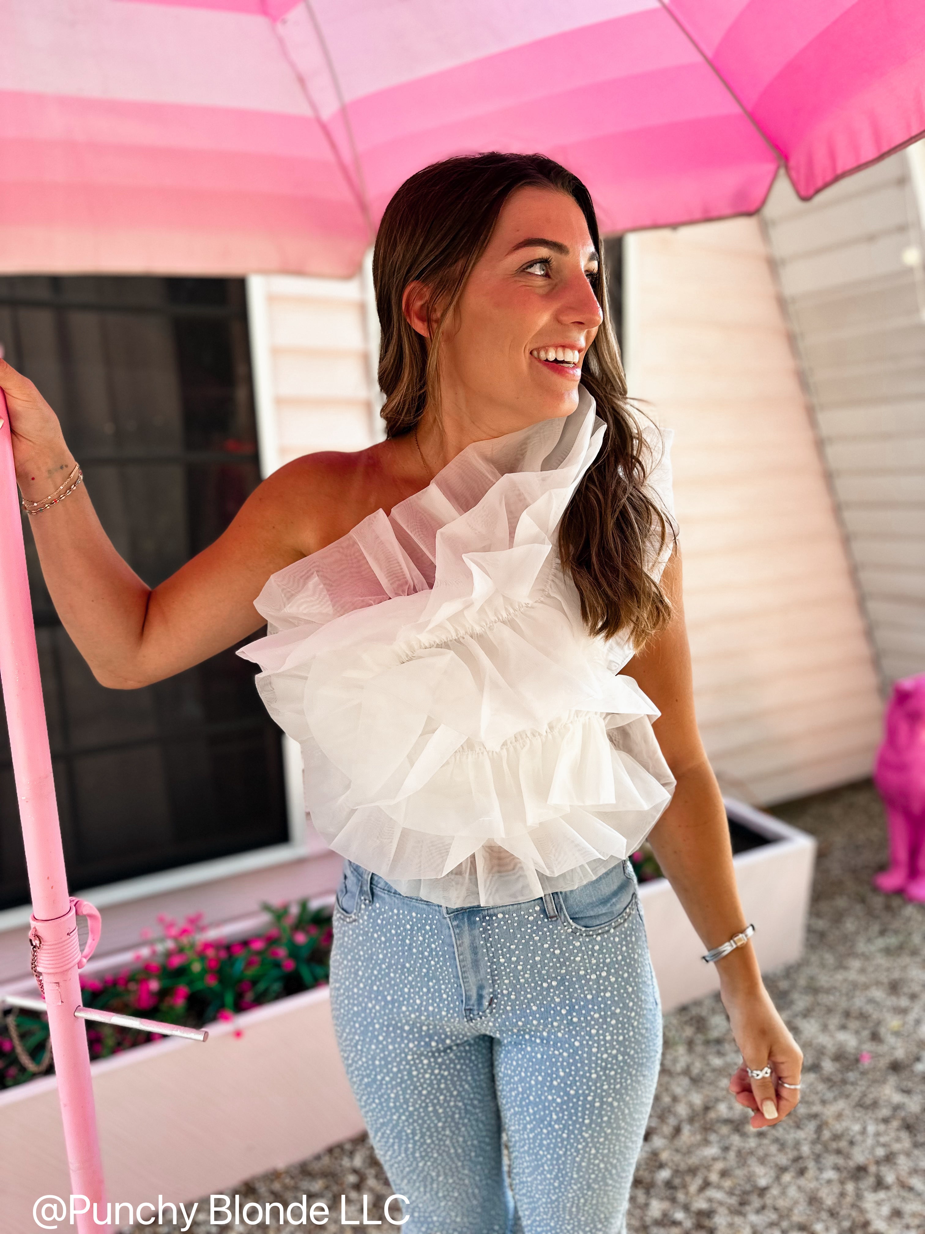 Punchy Peony One Shoulder Top