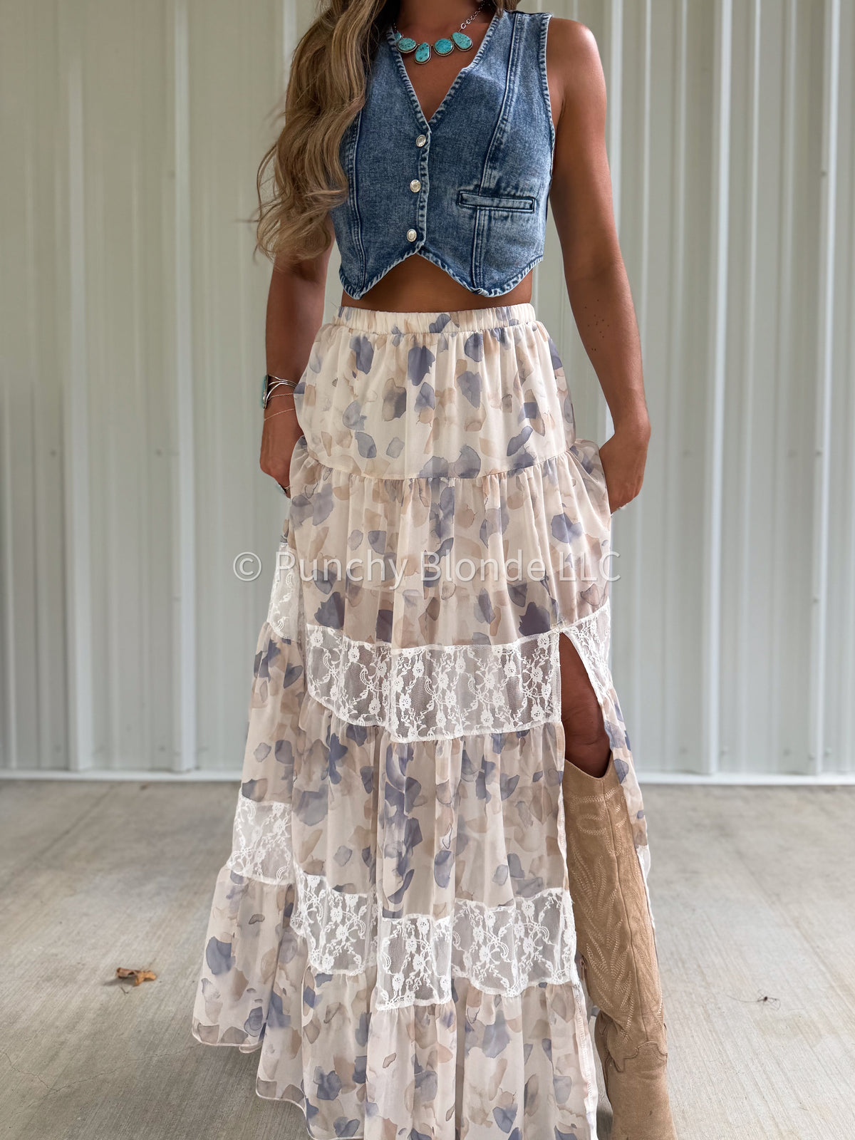 Bourbon Sky Lace Maxi Skirt