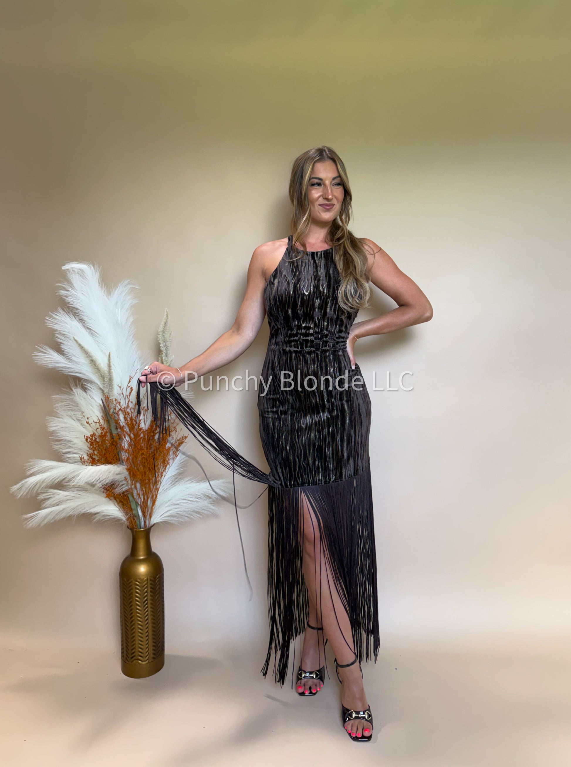 fringe designer dress Onalaja ISI FRINGE DRESS IN BLUE