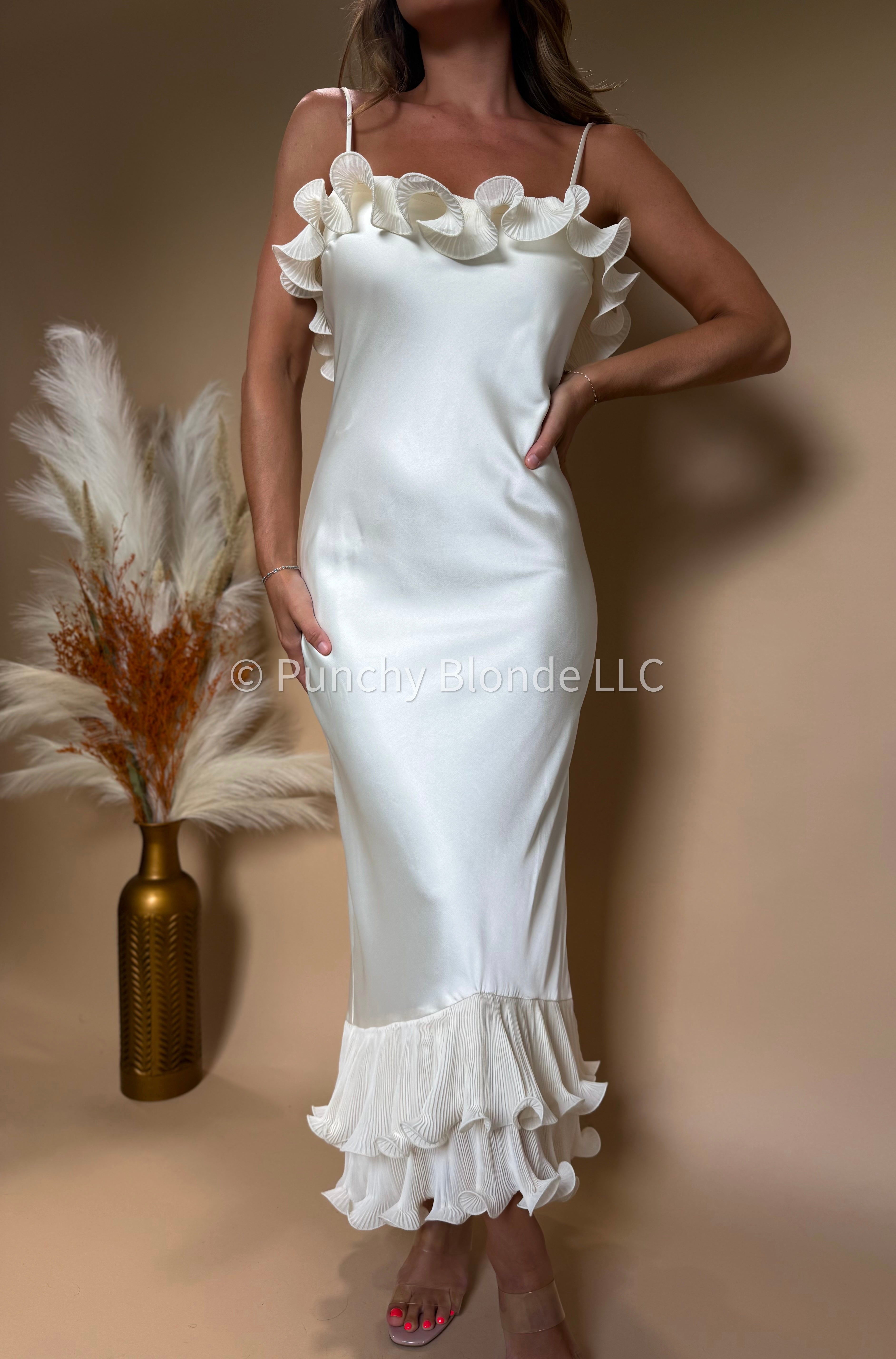 Oyster Luxe Satin Midi Dress