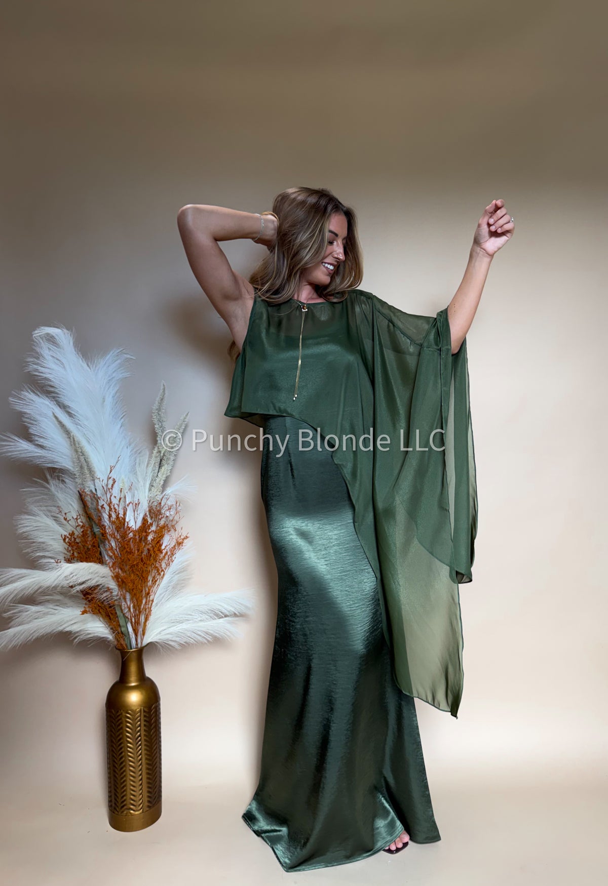 Soft Olive Cape Maxi Dress
