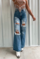 Medium Stone Punchy Wide Leg Jeans