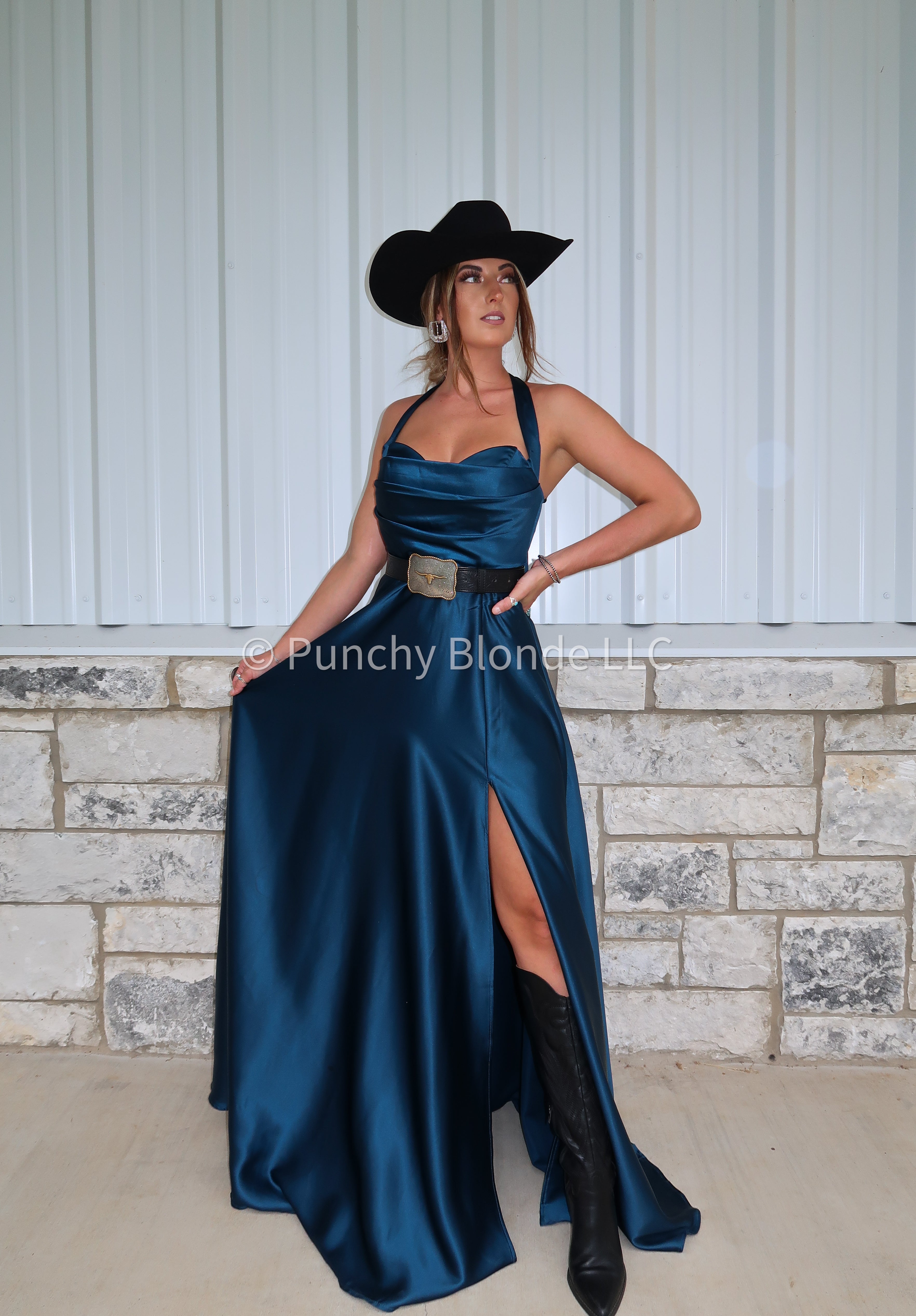 Teal Twang Satin Dress