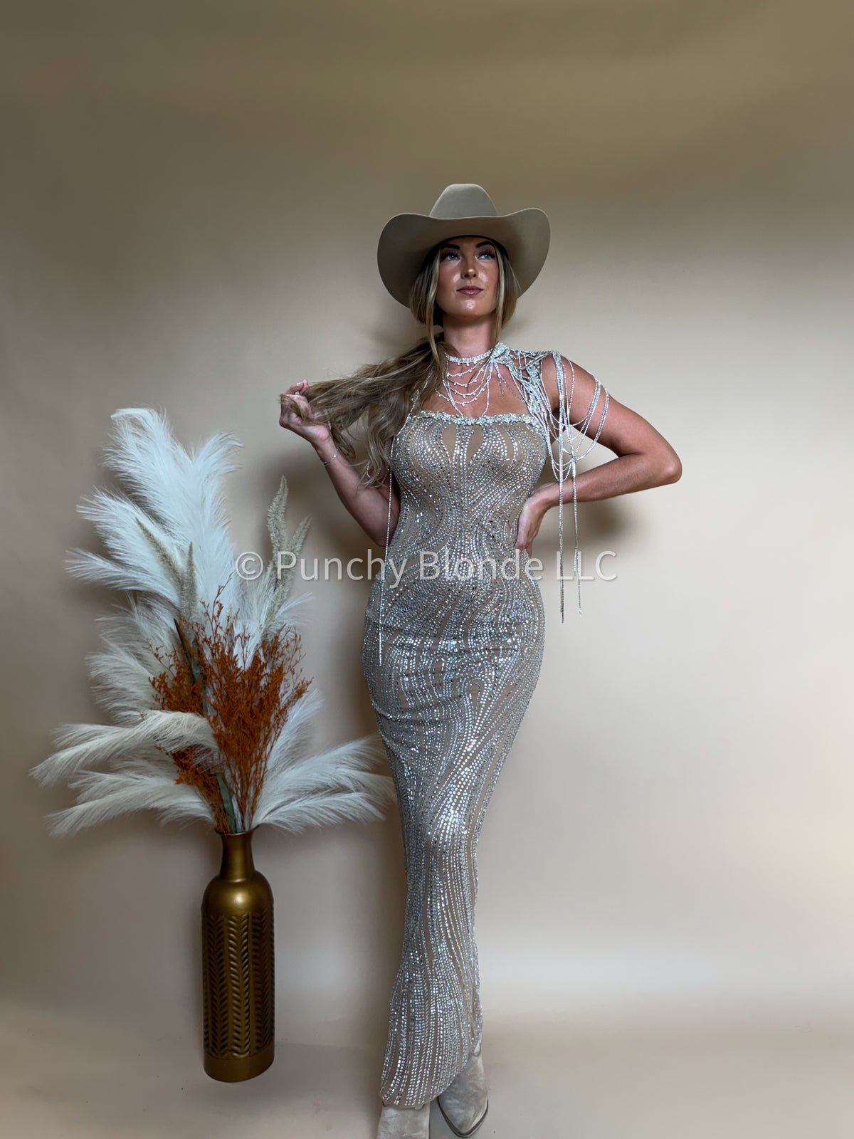 Crystal Glow Rhinestone Maxi Dress