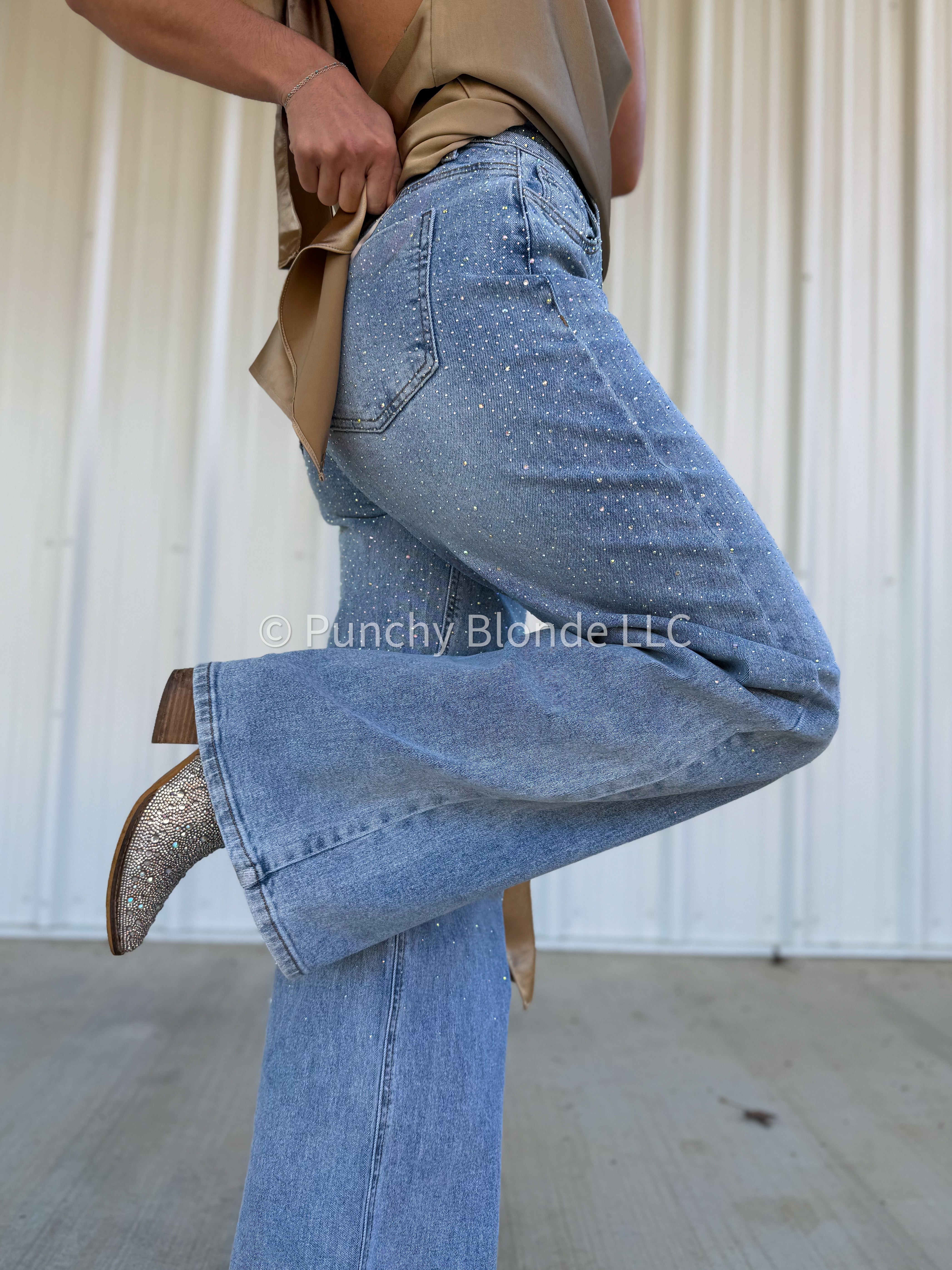 Iridescent Rhinestone Runway Jeans