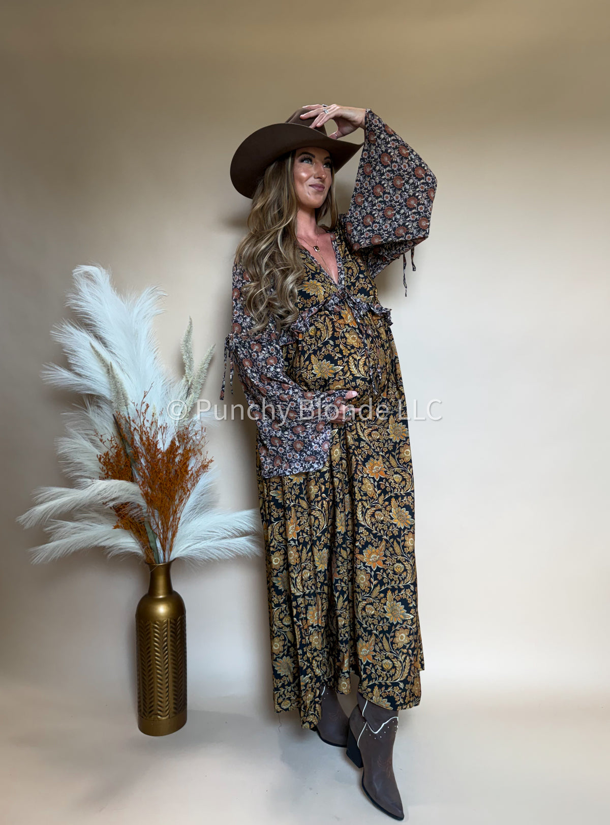 Flower Child Bell Sleeve Maxi Dress
