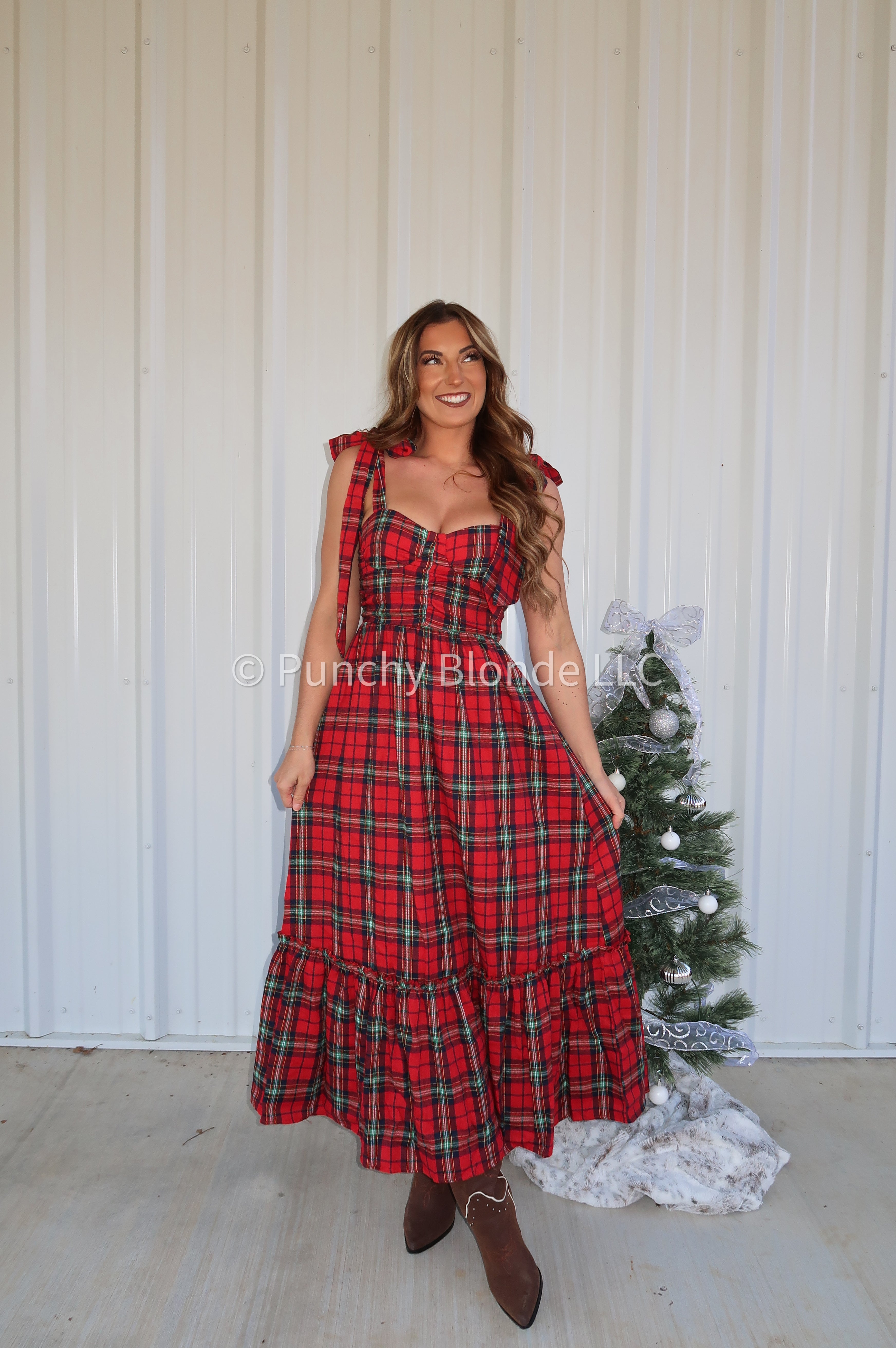 Holiday Check Midi Dress