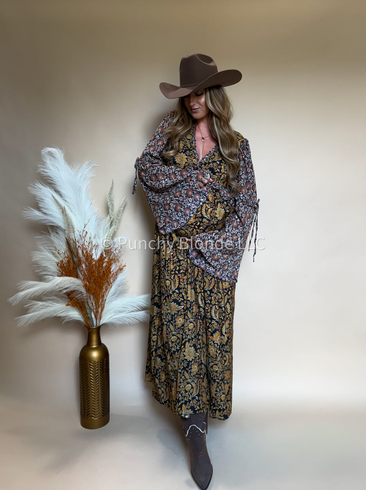 Flower Child Bell Sleeve Maxi Dress