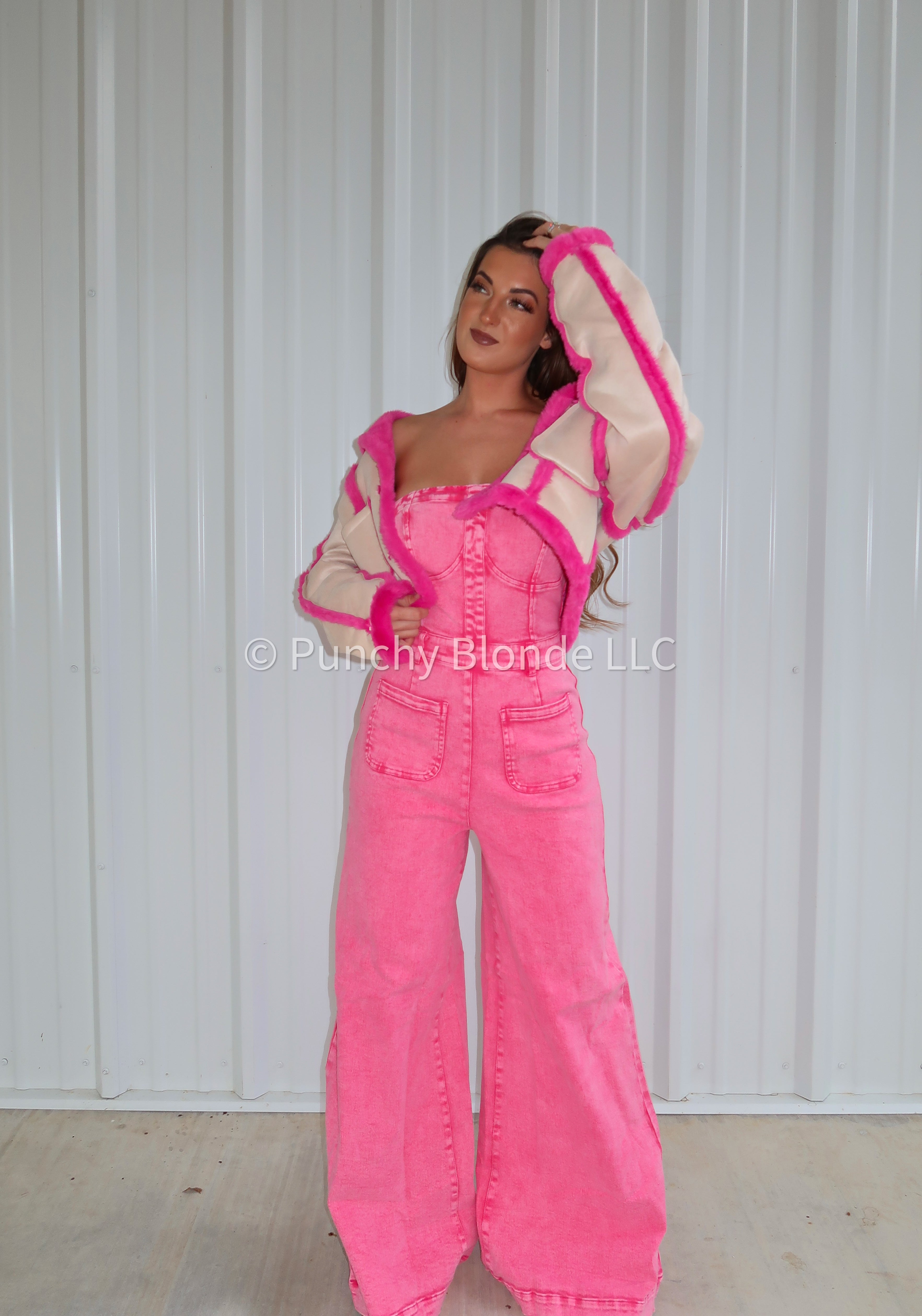 Candy Pink Denim Jumpsuit