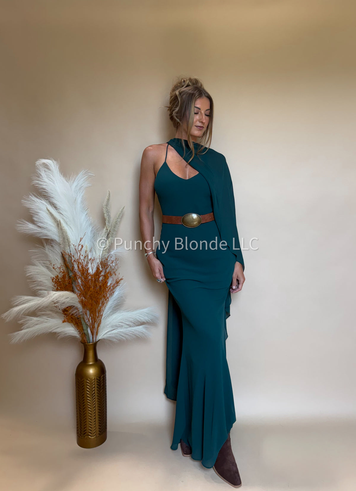 Emerald Skies Cape Dress