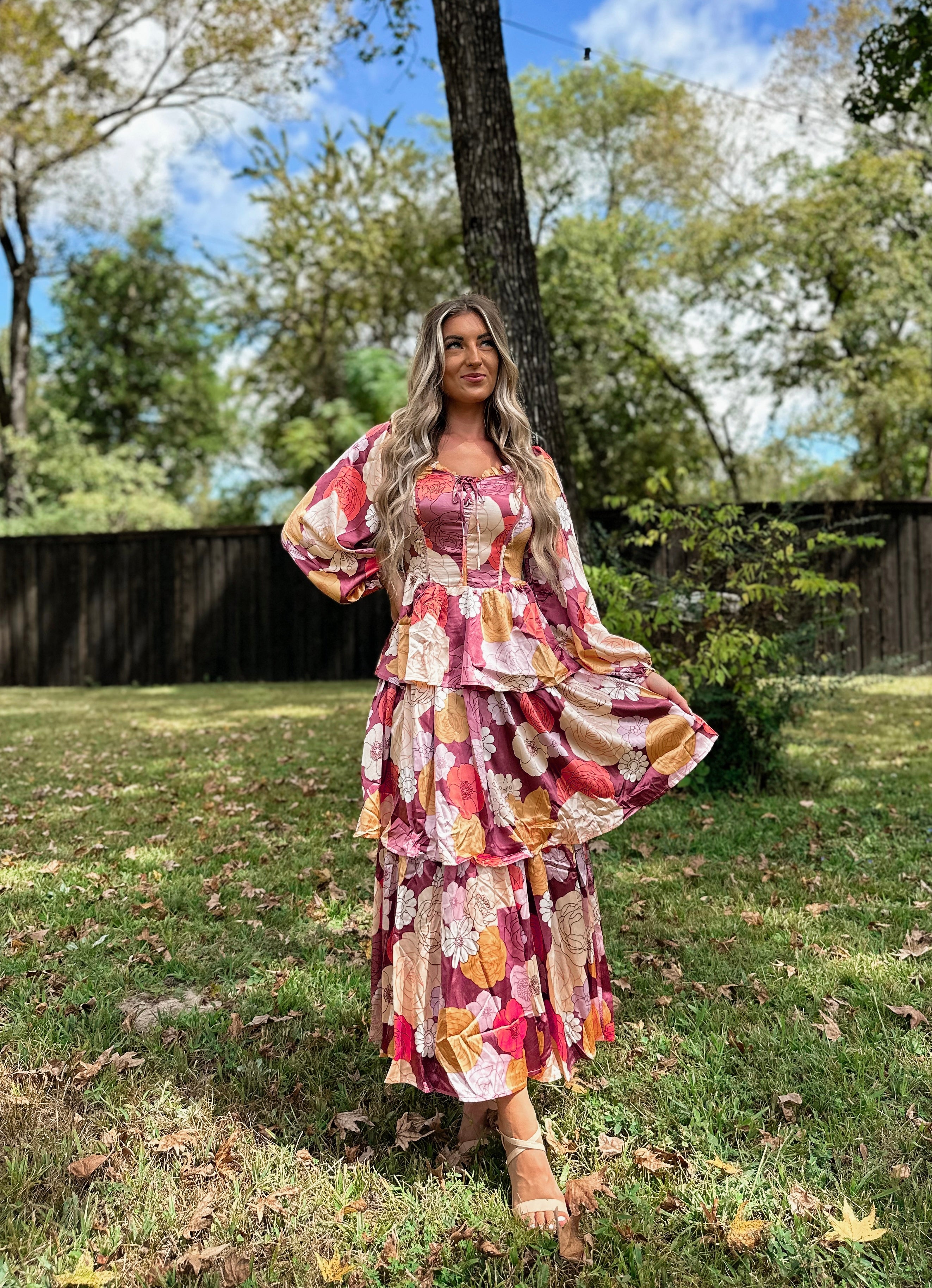 Maple Flower Maxi Dress