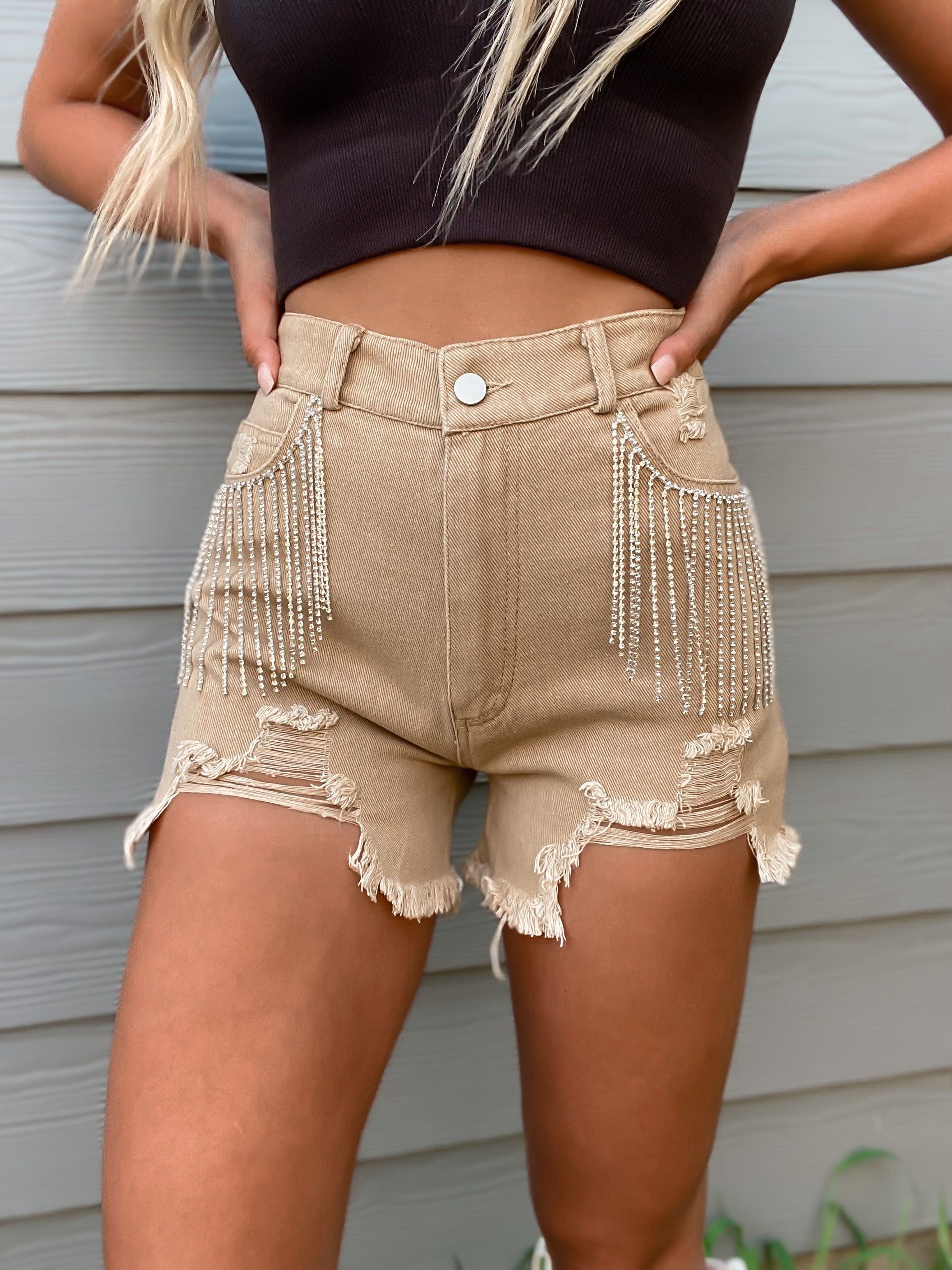 Cattle Call Taupe Denim Shorts
