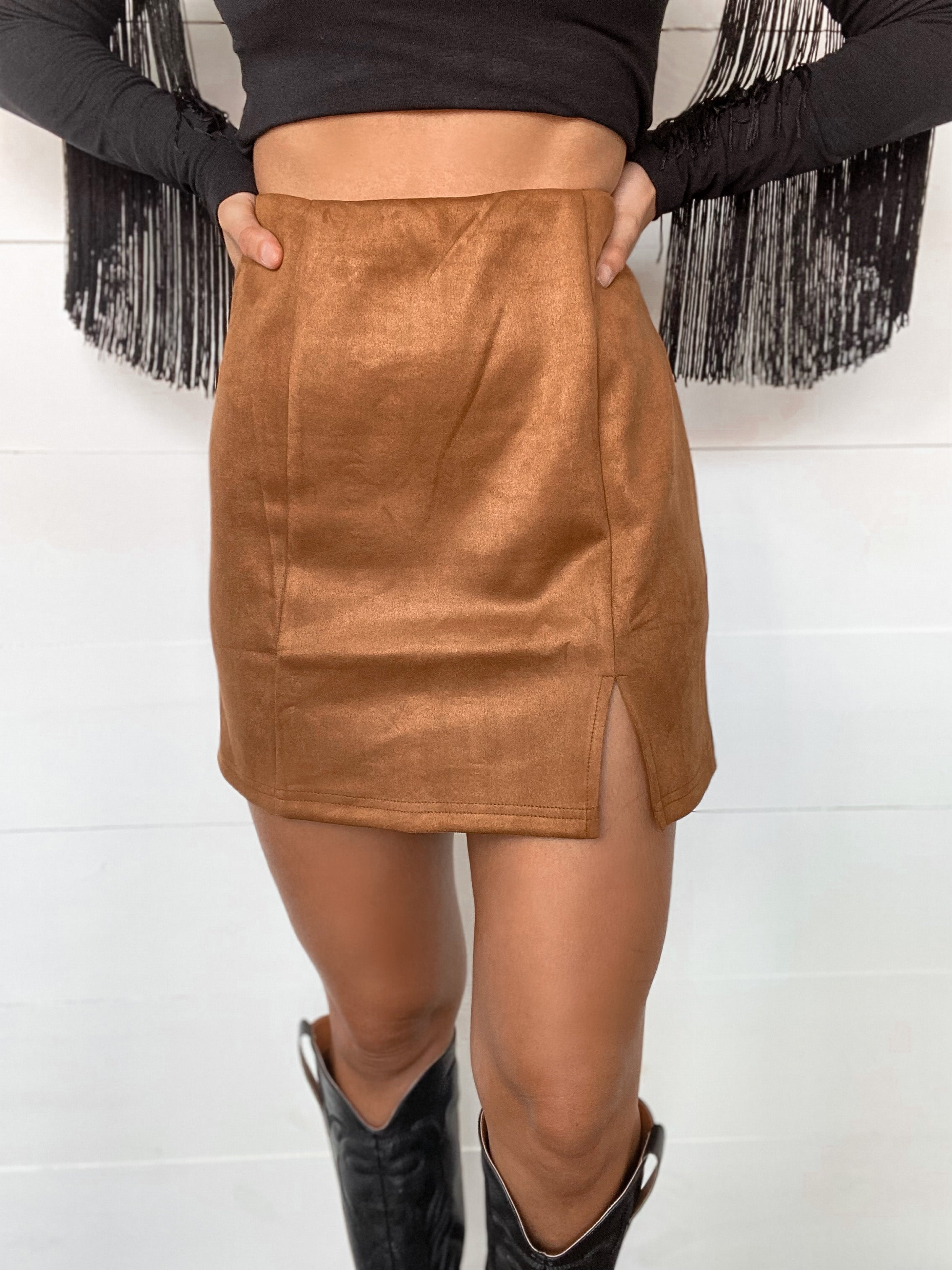 Camel brown suede skirt sale